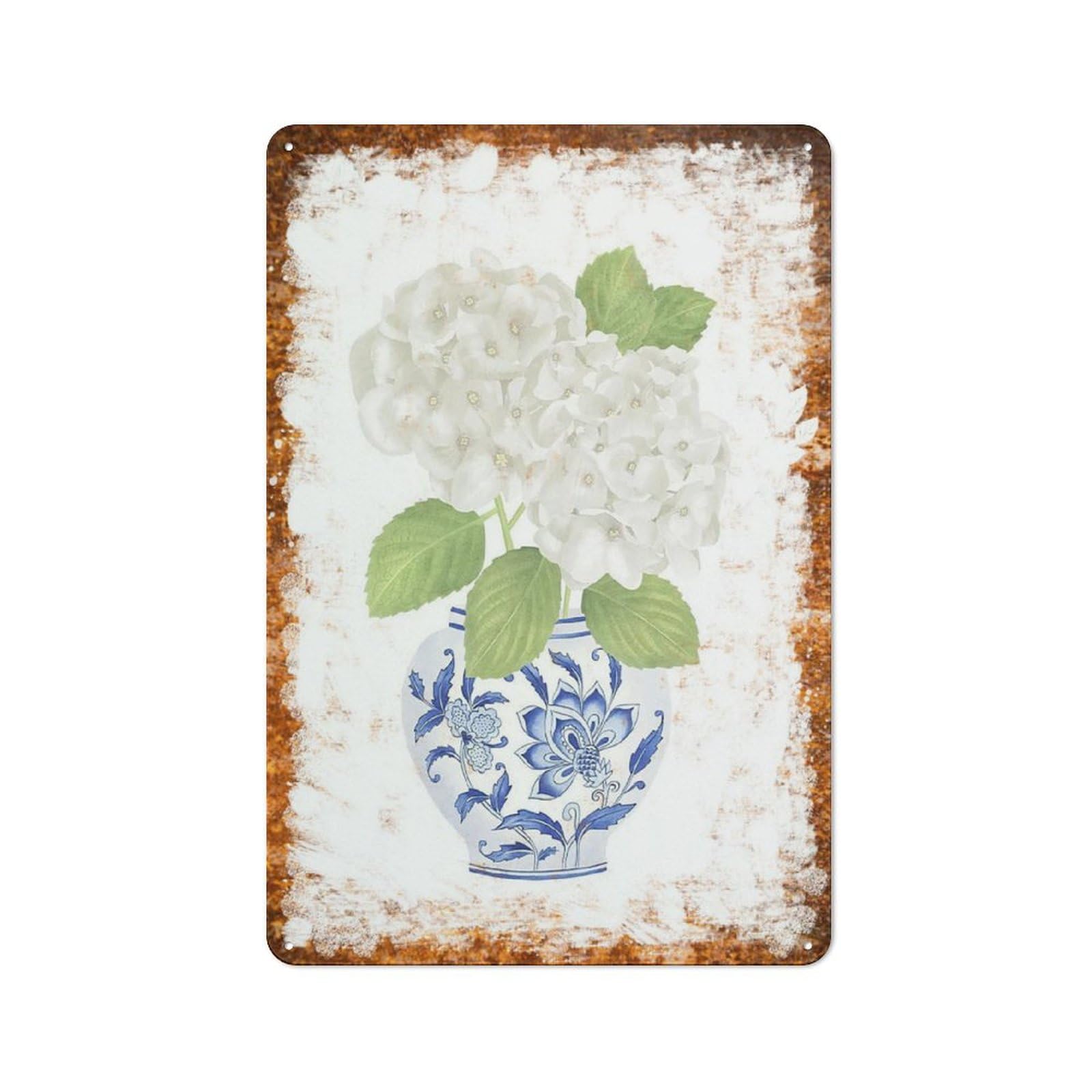 peiyeety Metal Tin Sign Hydrangea In Blue Vase Pattern Vintage Rustic Wall Art Kitchen Bathroom Bedroom Living Room Cafe Farmhouse Entryway Office Garage Home Bar Laundry Room Porch Patio 8x12 Inch