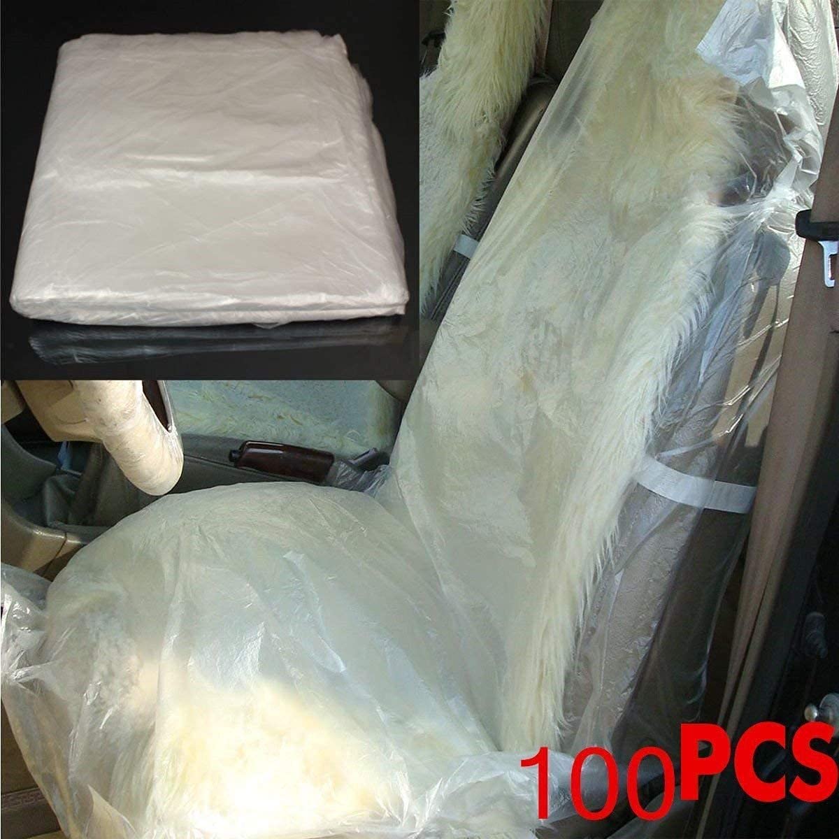 Lot de 100 housses protectrices de siège de voiture jetables en plastique (1,2 kg)