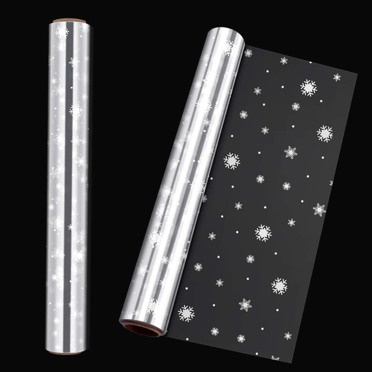 NUOBESTY Christmas Cellophane Wrap Roll, 98.43Ft x 15.75In Snowflake Wrapping Paper, 2.5 Mil Thick Clear Cellophane Bags for Holiday Baskets, Party Favors & Christmas Decorations