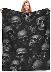 Black Horror Skull Fuzzy Sofa Throw Blanket Flannel Super Soft Warm Fleece Bedspread Home Decor for Bed Couch Living Room All Season 50
