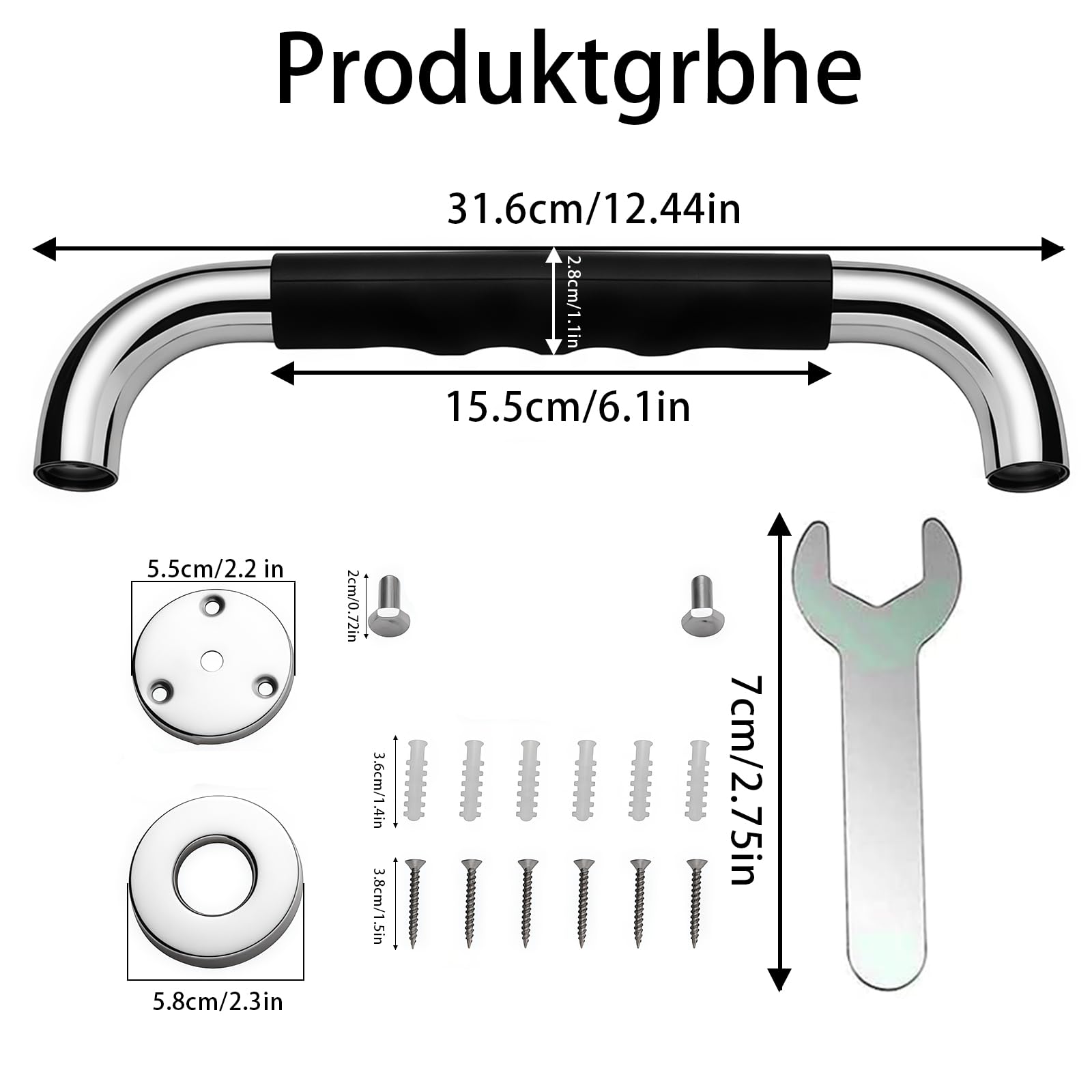 Haltegriffe für Senioren, 2 Stück Rutschfreier Haltegriff, 30cm Haltegriff Dusche Edelstahl Dusche Badewannengriff mit Schraube für WC Bad für und Menschen mit Behinderung