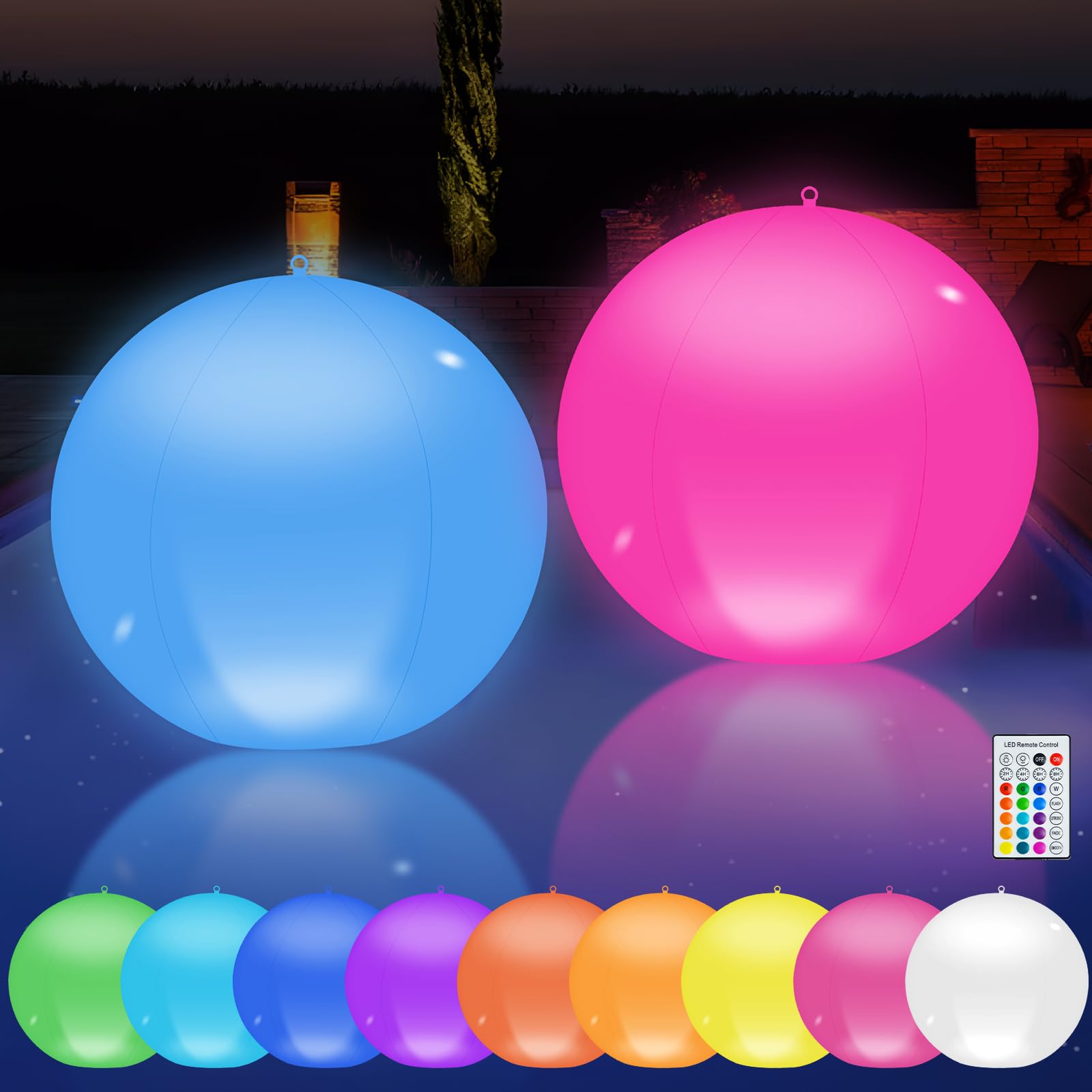 Solari Luci Galleggianti Piscina, 2Pz Solare Lampada Galleggianti Piscina con Telecomando,13.4In 16 RGB Solari Lampada Palle Luminose da Giardino Solari, IP68 Palle Luminose per Piscina Esterno