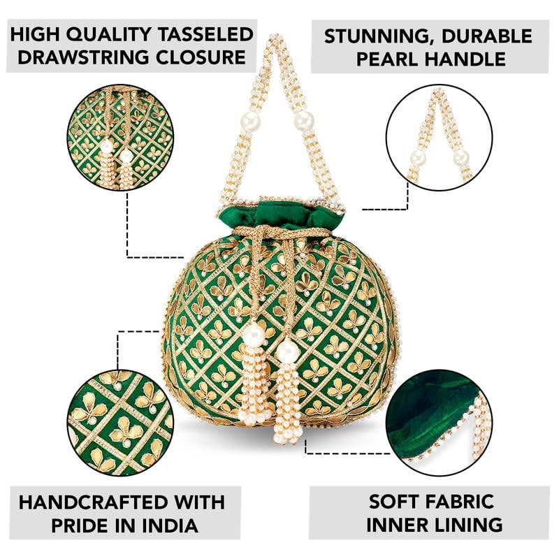 Image of Aheli Embroidered Potli Bag Gift for Women Handmade Ethnic Purse Evening Handbags Stylish Bridal Fashion Clutch Bag