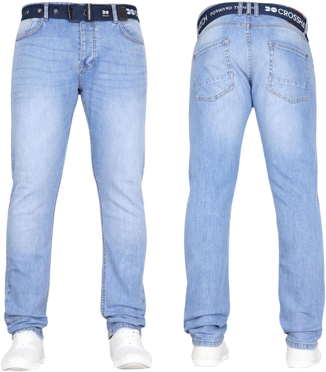CrosshatchMens Stretch Slim Fit Jeans Denim Designer Trousers Branded Pants Free Belt by JeanBase
