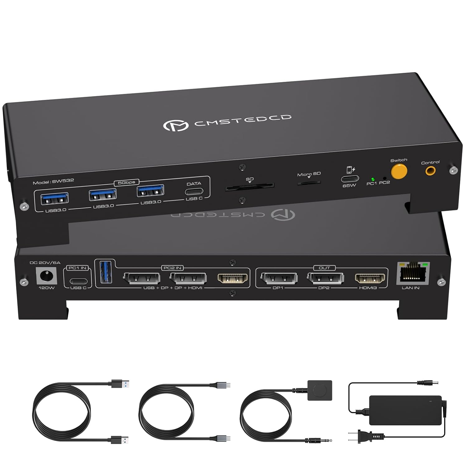 Product image of KVM Switch 3 Monitors 2 Computers 4K@120Hz Displayport and 4K@60Hz HDMI USB C KVM Switch Docking Station Shared Dual or Triple Monitors for Thunderbolt 3 Laptop and Desktop Support 100W PD Charging