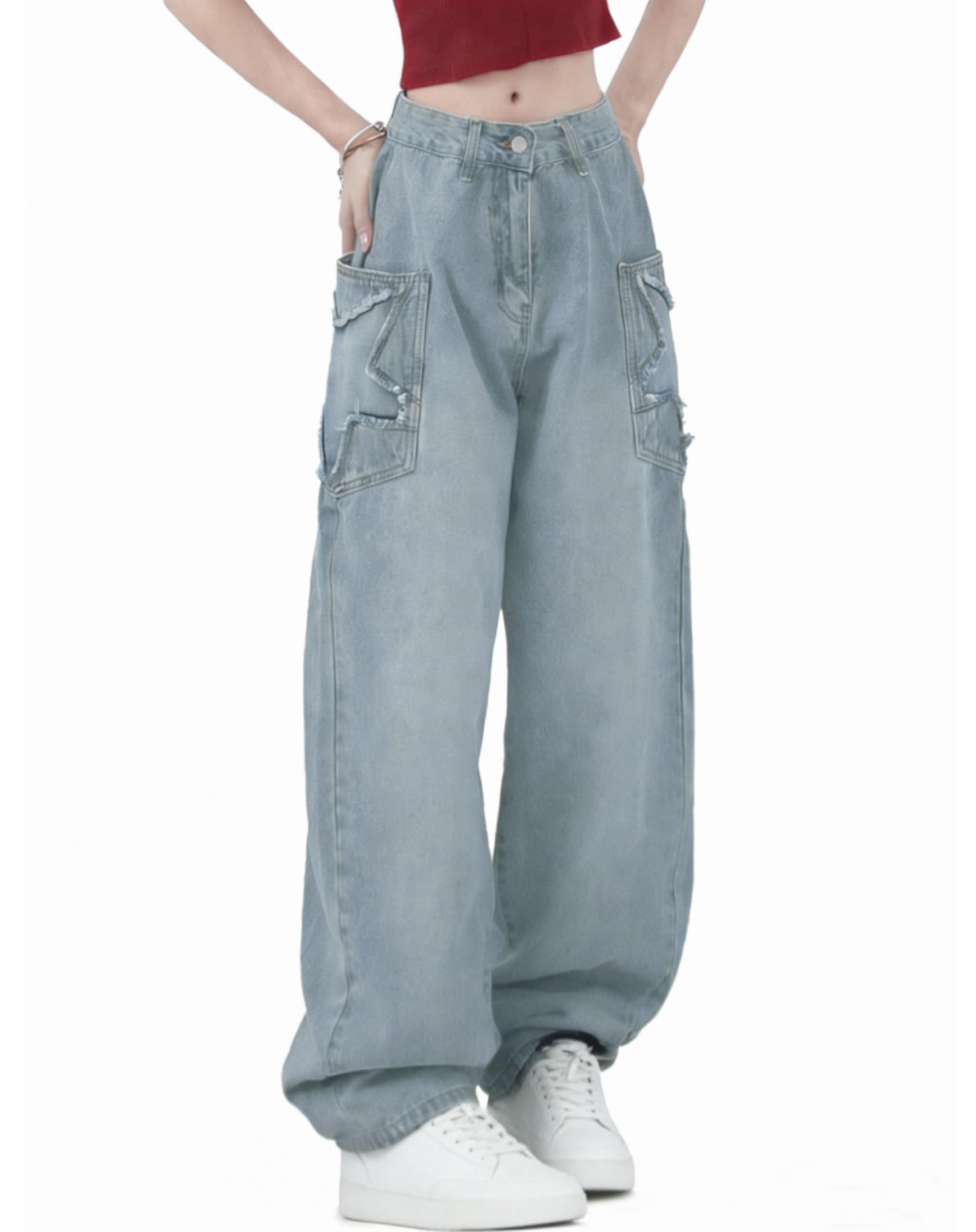DINGJIUYAN BADWAY Grunge studs wide denim 黒 M メンズ Wide Leg 