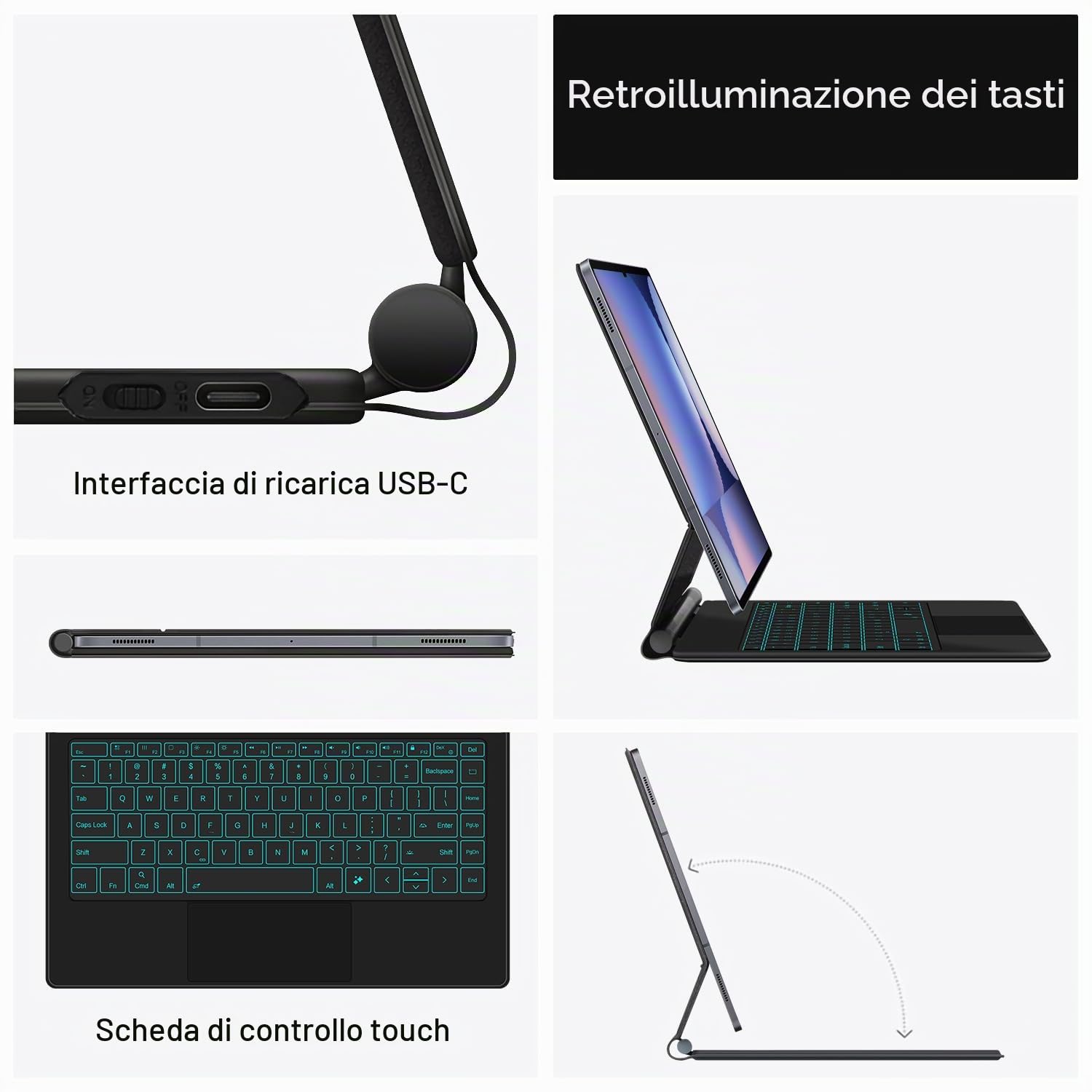 Custodia con Tastiera per Samsung Galaxy Tab S8 Ultra 14.6'' 2022, Supporto a Sbalzo Magnetico Galleggiante, Custodia Protettiva Ultrasottile con Tastiera Retroilluminata