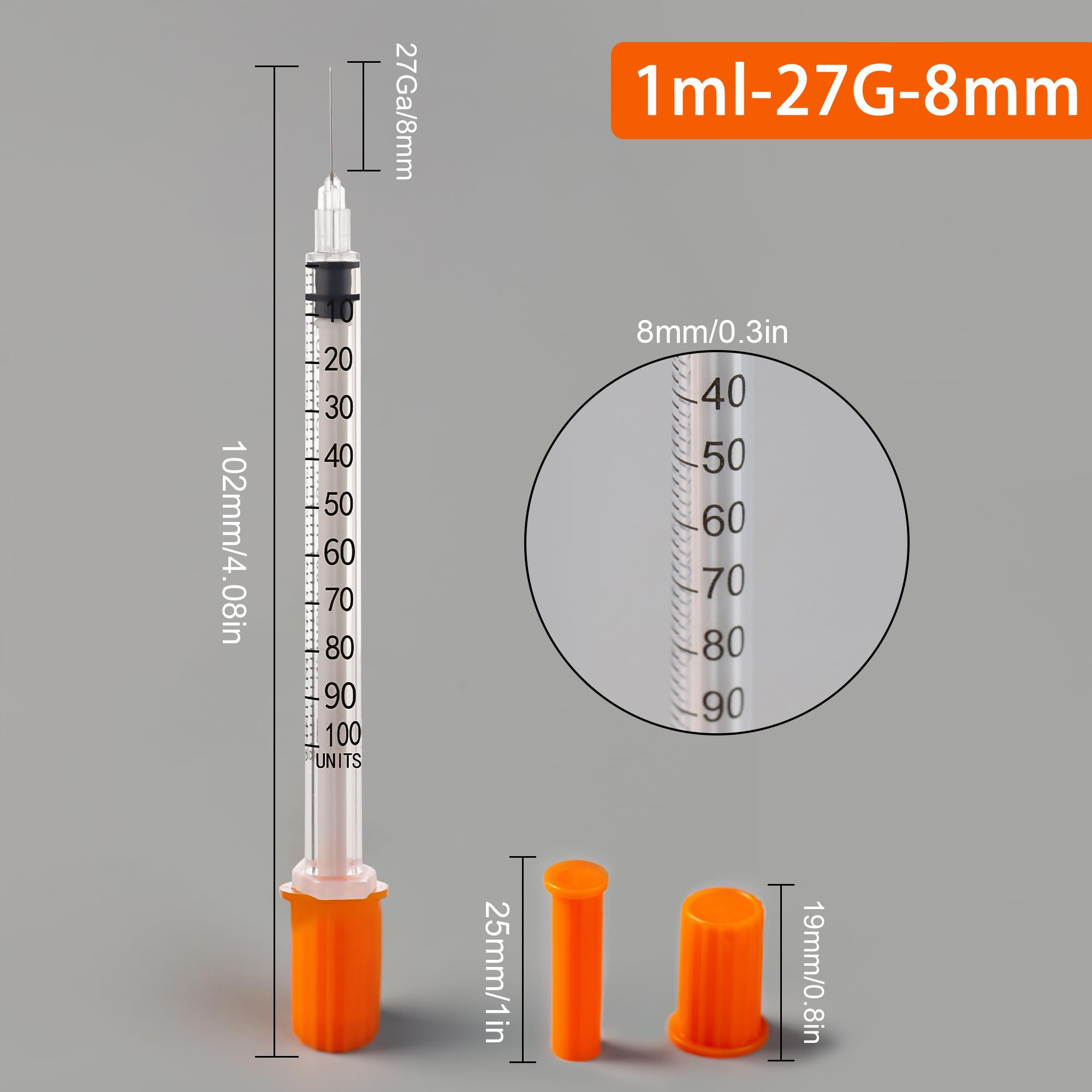 U-100 27G 1cc Syringes with 1/2 Inch-13mm (100Pack) — Amazon image 2