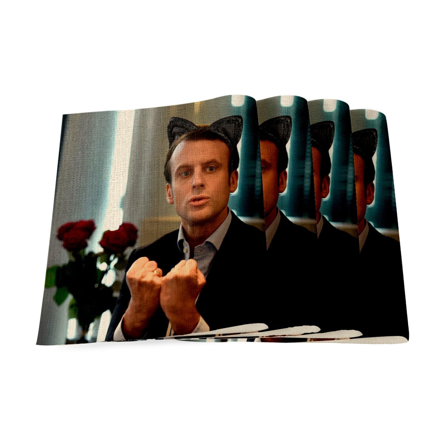 Set de table en lin Macron grand format idee cadeau drole pour pendaison de cremaillere