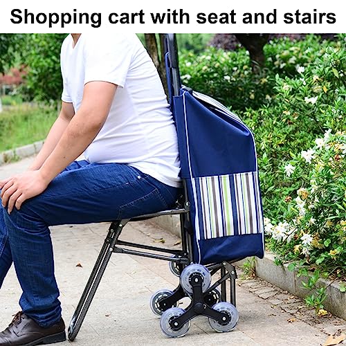 Einkaufswagen mit 6 Rädern und Sitz, 40 l, Treppensteigwagen für Lebensmittel, Reisen, Camping und Picknicks, vielseitiger blauer Einkaufstrolley – Bild 3