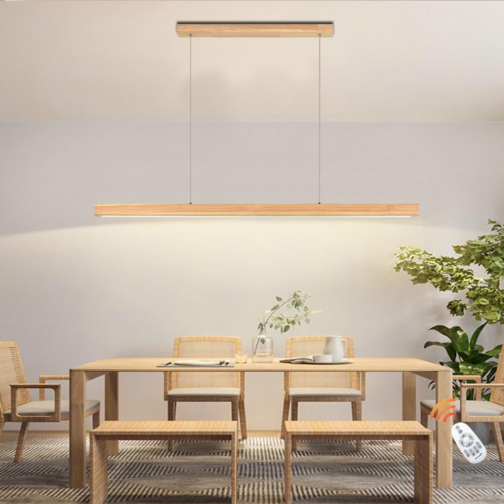 KXEcoLife LED Pendant Lamp Dimmable Chandeliers Hanging Light Dining Table With Remote Control Wood Ceiling Modern Height Adjustable For Room Living Table,100cm