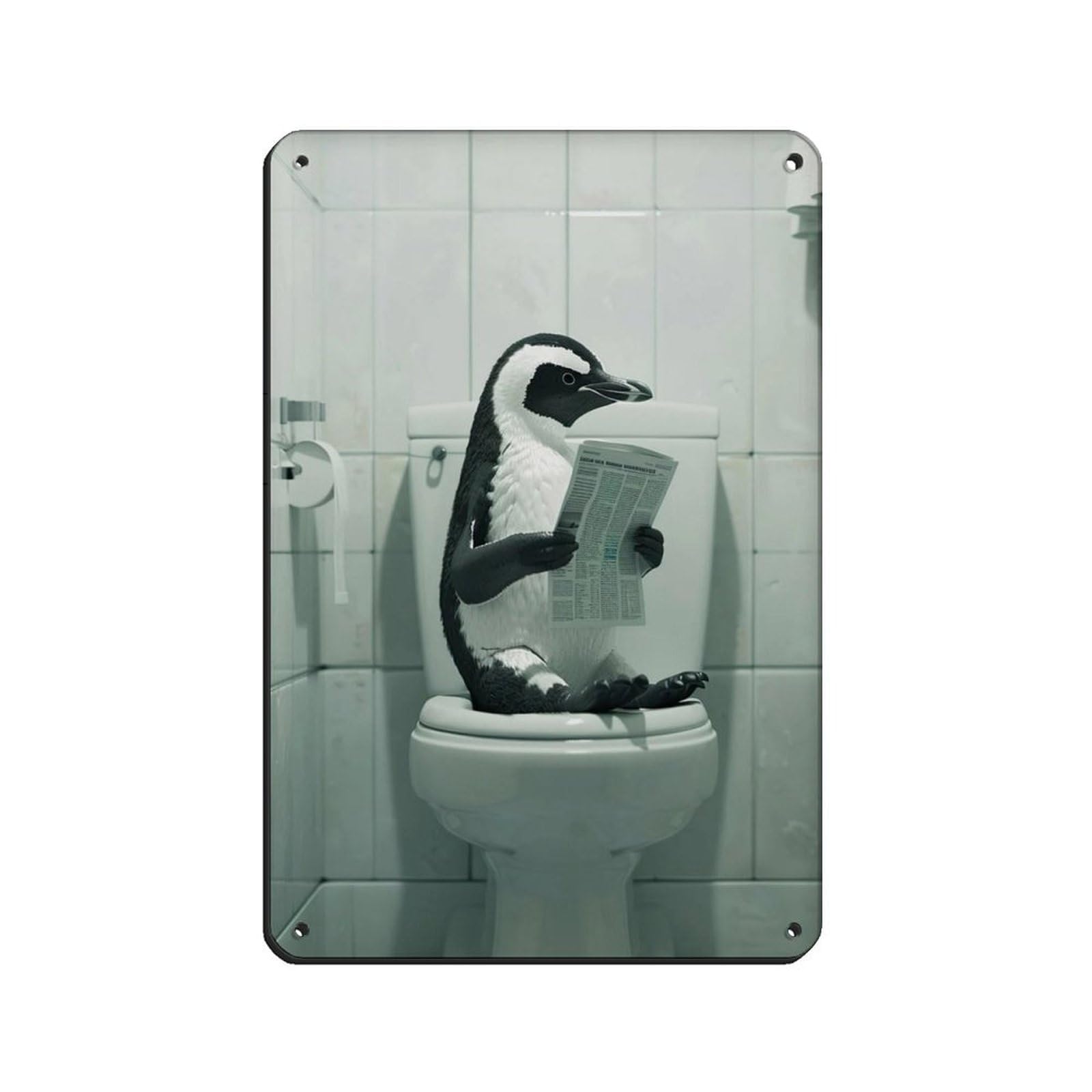 Penguin Sitting on The Toilet Reading A Newspaper (3) Tin Sign Vintage Metal Pub Club Cafe Bar Home Wall Art Decoration Poster Retro 8x12inch(20x30cm)