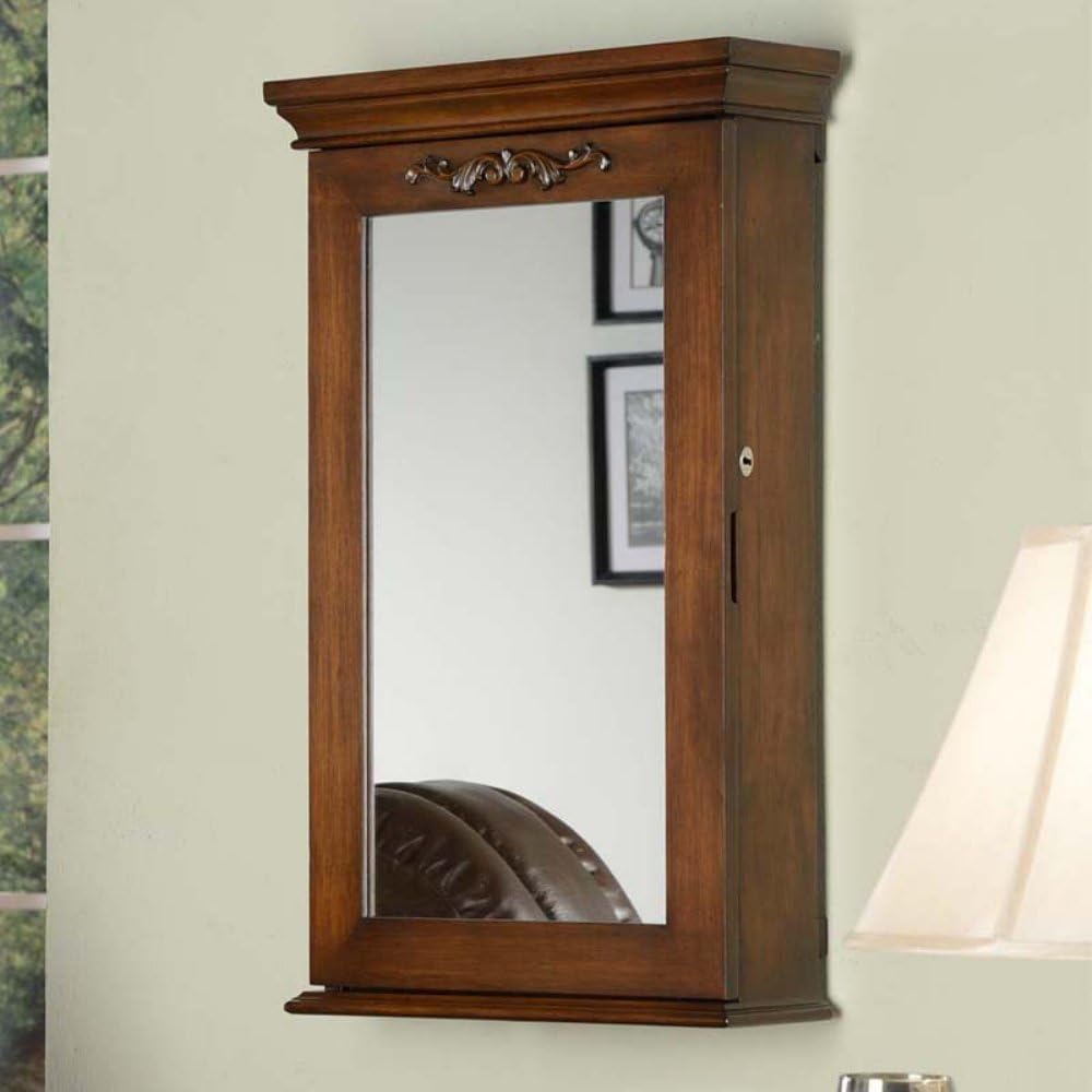 Nathan Direct Morris Lockable Wall-Mount Jewelry Armoire with Ring Holders, Earring Hooks, Necklace Hooks, and Compartments, Black