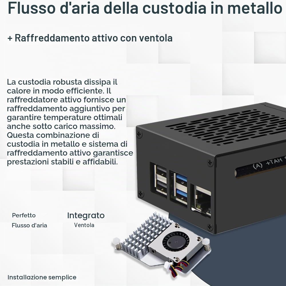 Raspberry Pi 5 8GB PCIe M.2 NVMe - Kit | Alloggiamento in metallo | Cooler attivo | Scheda M.2 NVMe SSD PCIe | Alimentatore USB-C 27W | Ultra 64GB | Cavo Micro HDMI 4K | Ideale per Home