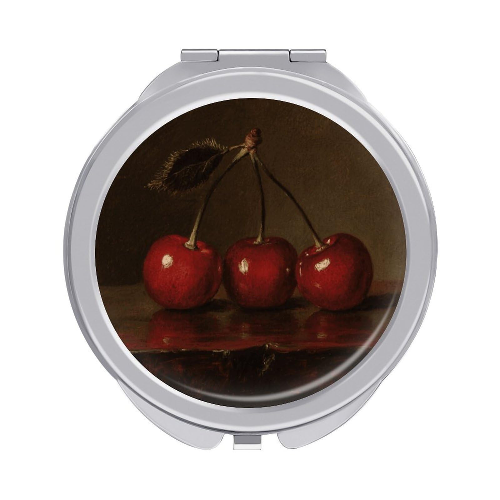 VstaDank Red Cherry Travel Makeup Mirror 2 X /1 X Magnifying Mini Vintage Pocket Mirror for Purse Small Portable Folding Small Round Mirrors Portable Vanity Mirrors for Women
