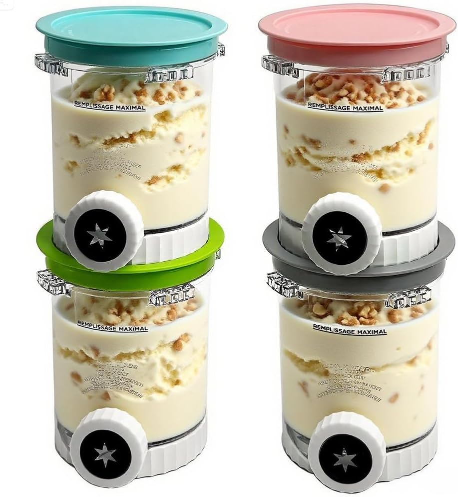 4 Pack Ice Cream Pints and Lids Compatible with Ninja NC701 NC700 Series Swirl Creami Ice Cream & Soft Serve Makers, BPA-Free & Dishwasher Safe, 16oz Containers