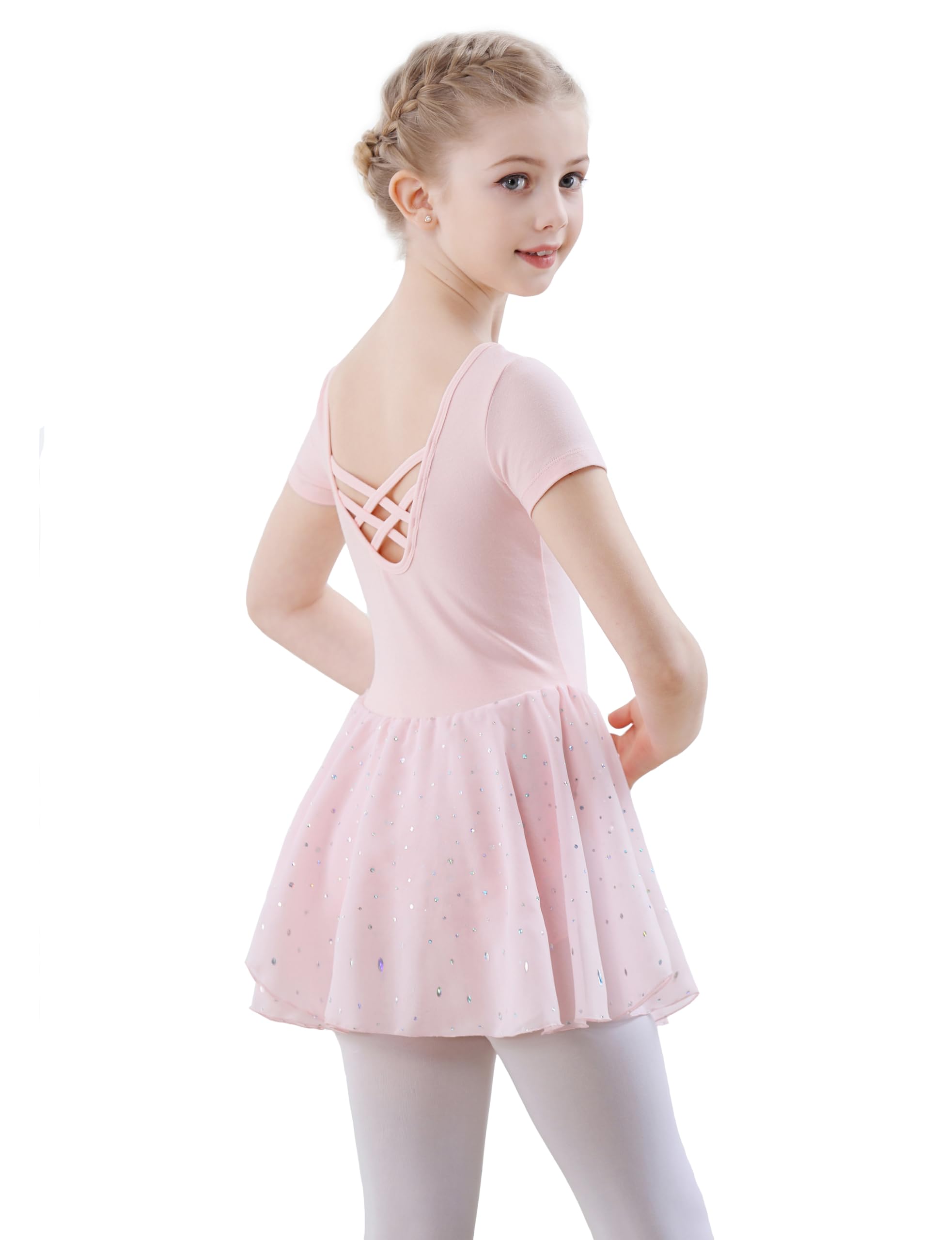 Vestido Maillot de Danza Ballet para Niña Manga Corta Leotardo Tutú