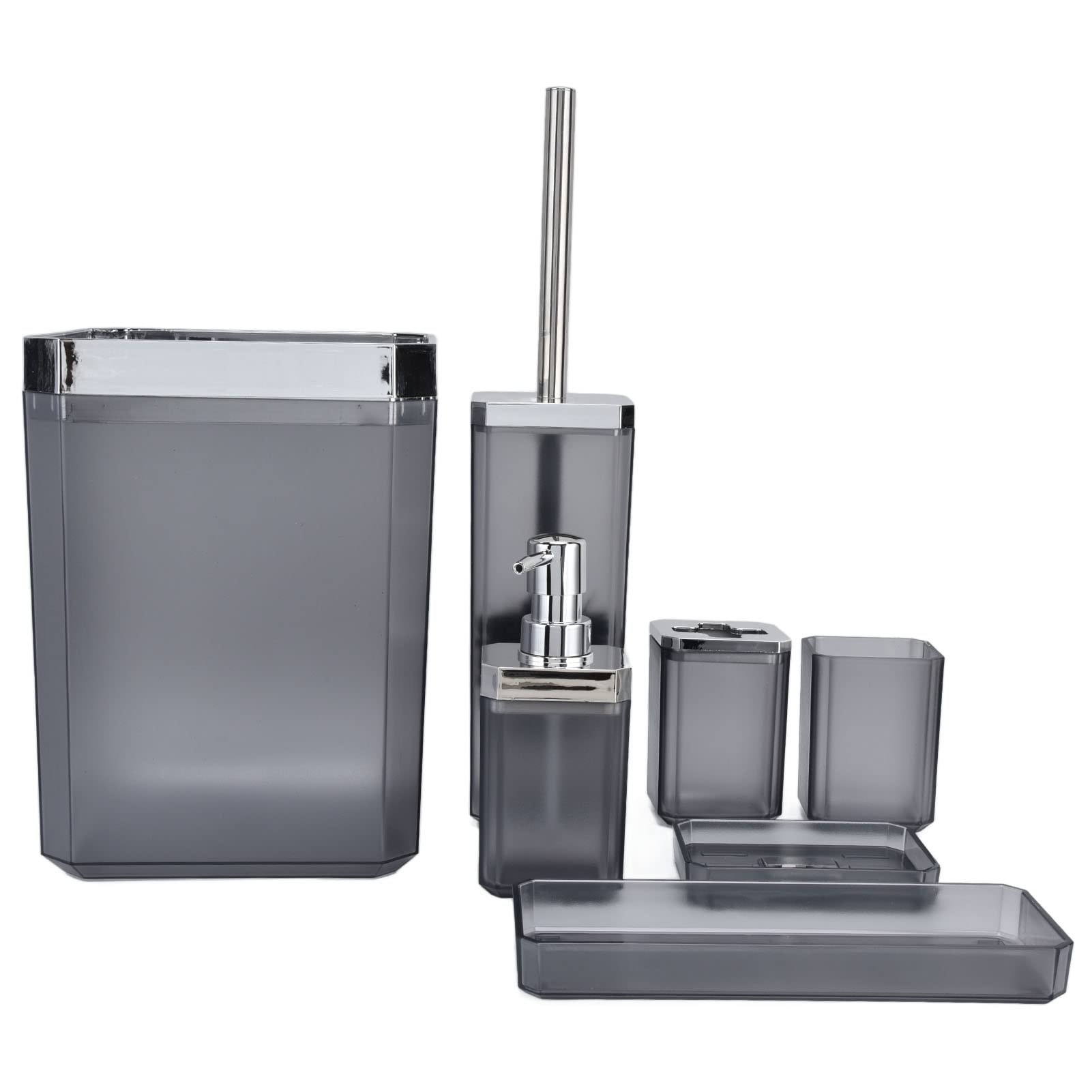 Juego de accesorios de baño de 7 piezas, dispensador de jabón, soporte para cepillo de dientes, taza de dientes, bandeja de jabón, soporte para cepillo de inodoro, cubo de basura, diseño de spa