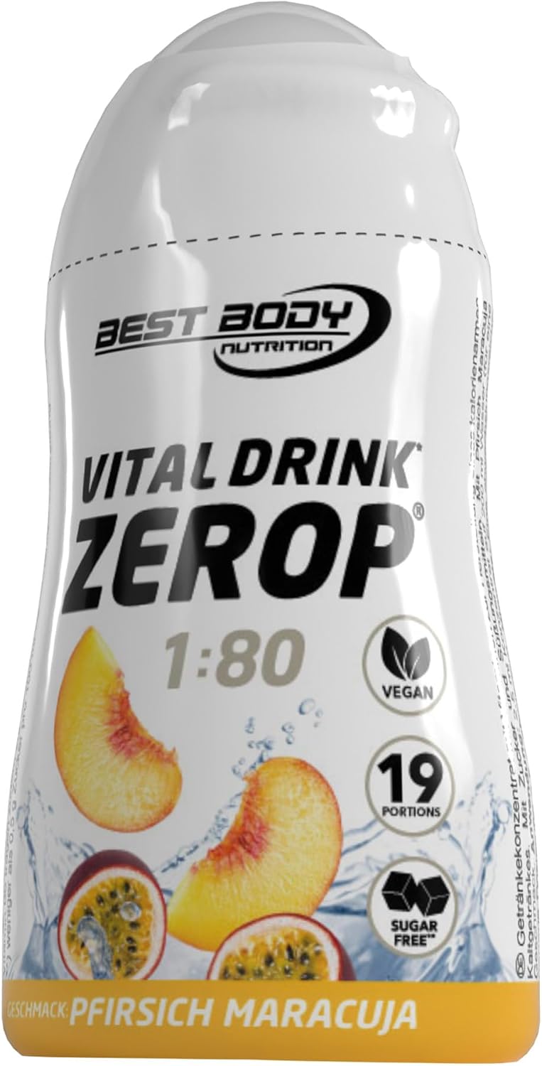 best body nutrition vital drink zerop peach passion fruit original drink concentrate syrup sugar-free 180 makes 19 servings of ready drink