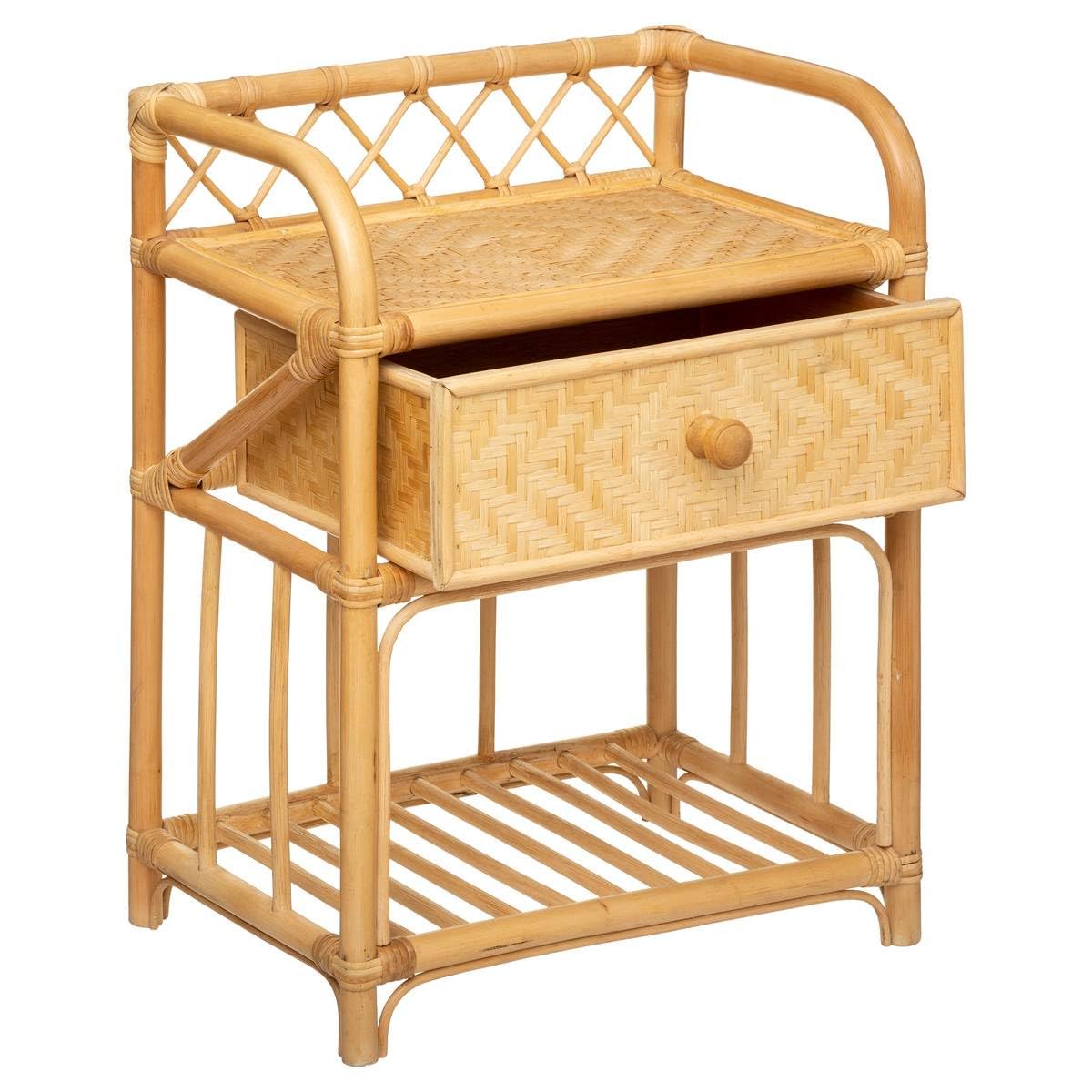 Table d'appoint Table de Chevet 1 Tiroir en Rotin et Bambou H 60 cm - Atmosphera