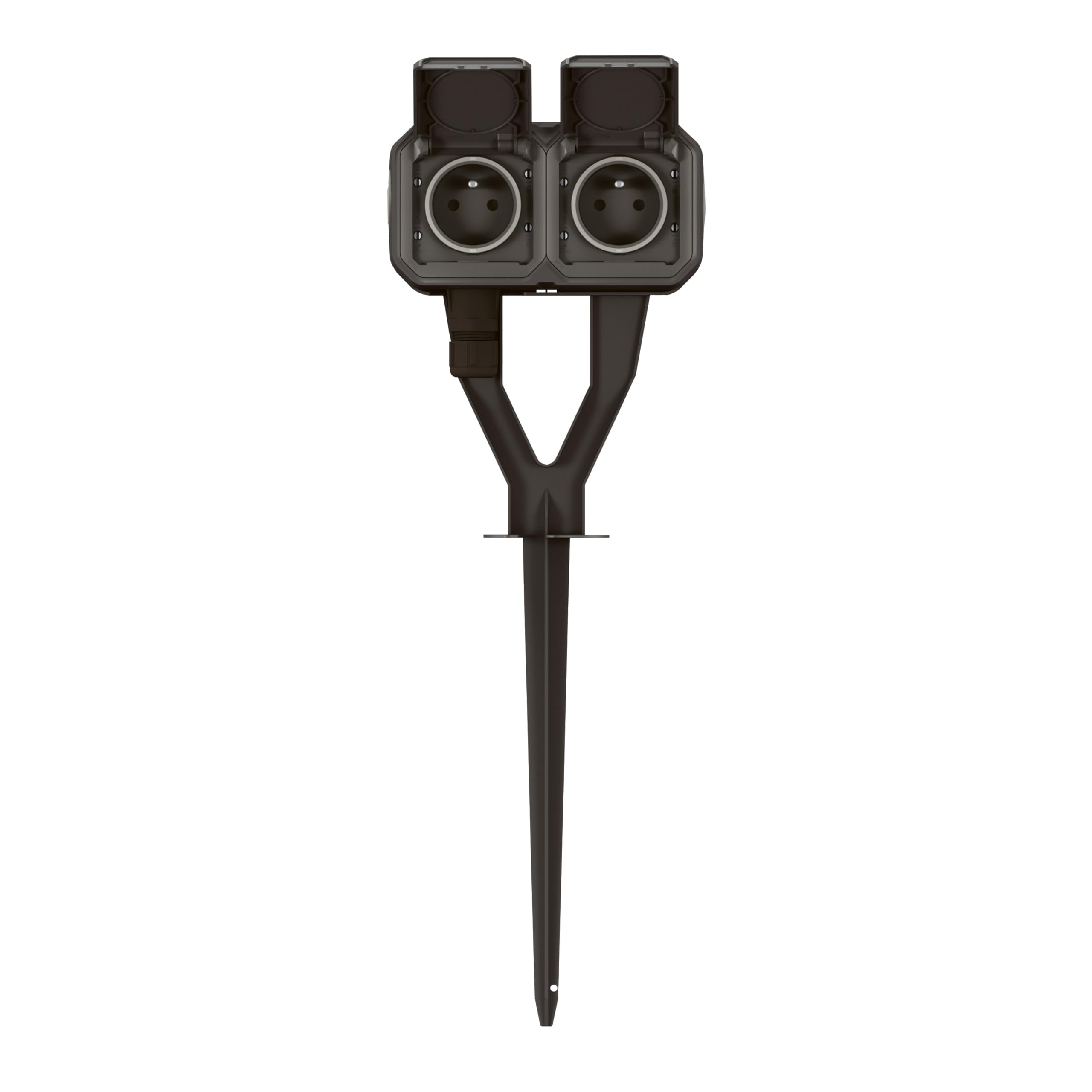 Piquet de jardin étanche avec 2 prises 2P+T precâblées Plexo livré complet avec 2 boîtiers à embouts - anthracite
