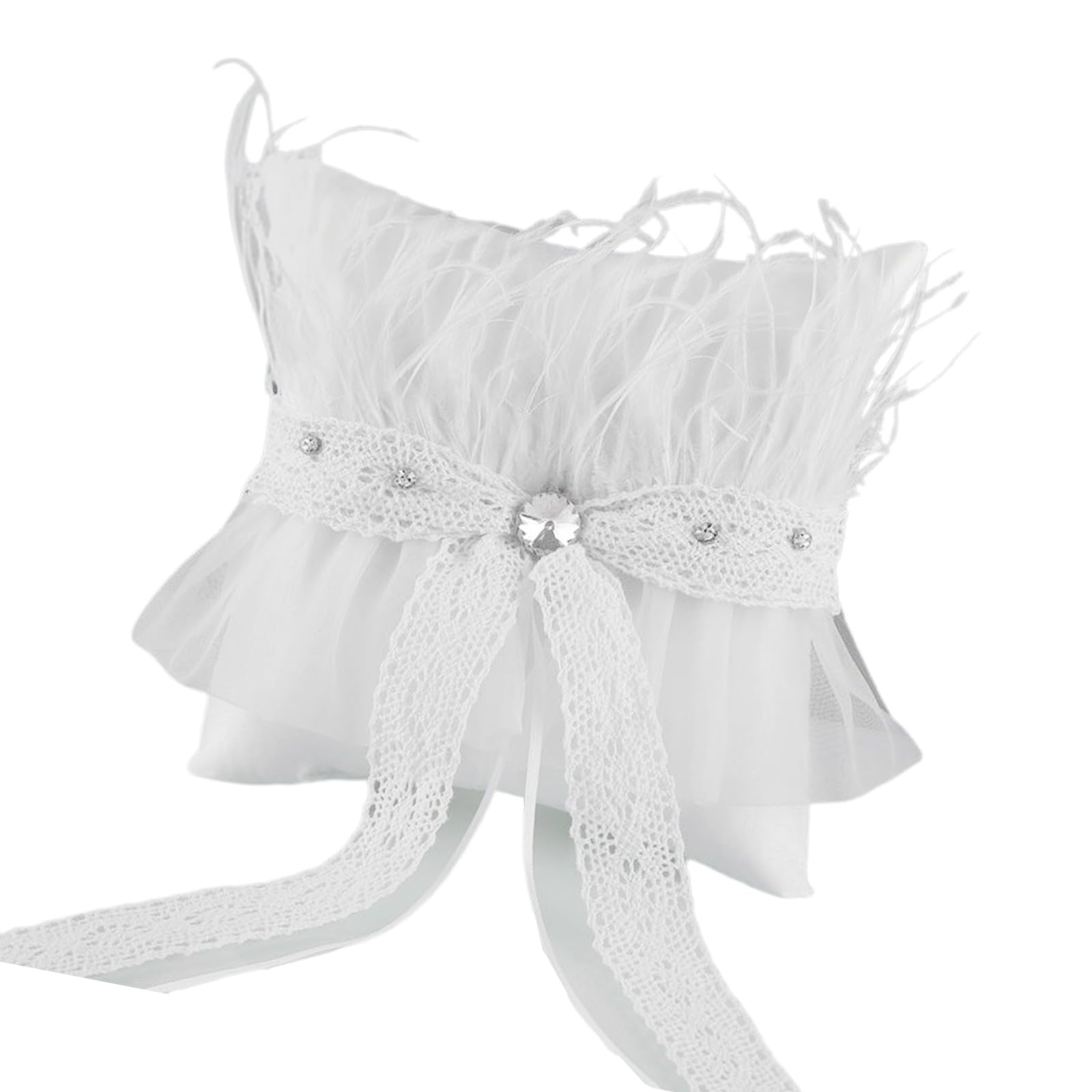 JSGHGDF Rhinestone-Studded Wedding Bearer Pillow with Lace Bows, Soft Cushion for Banquets & Commitments Embroidered Wedding Holder Decorative Floral Holder