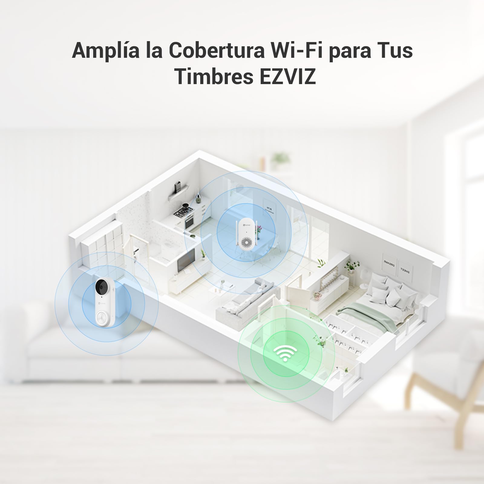 EZVIZ CH1 Chime WiFi Inteligente Timbre de Puerta, Timbre Interior Extra Compatible con Timbre con Vídeo EP3x Pro, Sirena Incorporada, Volumen Ajustable hasta 72dB, Antena Dual, Instalación Enchufable