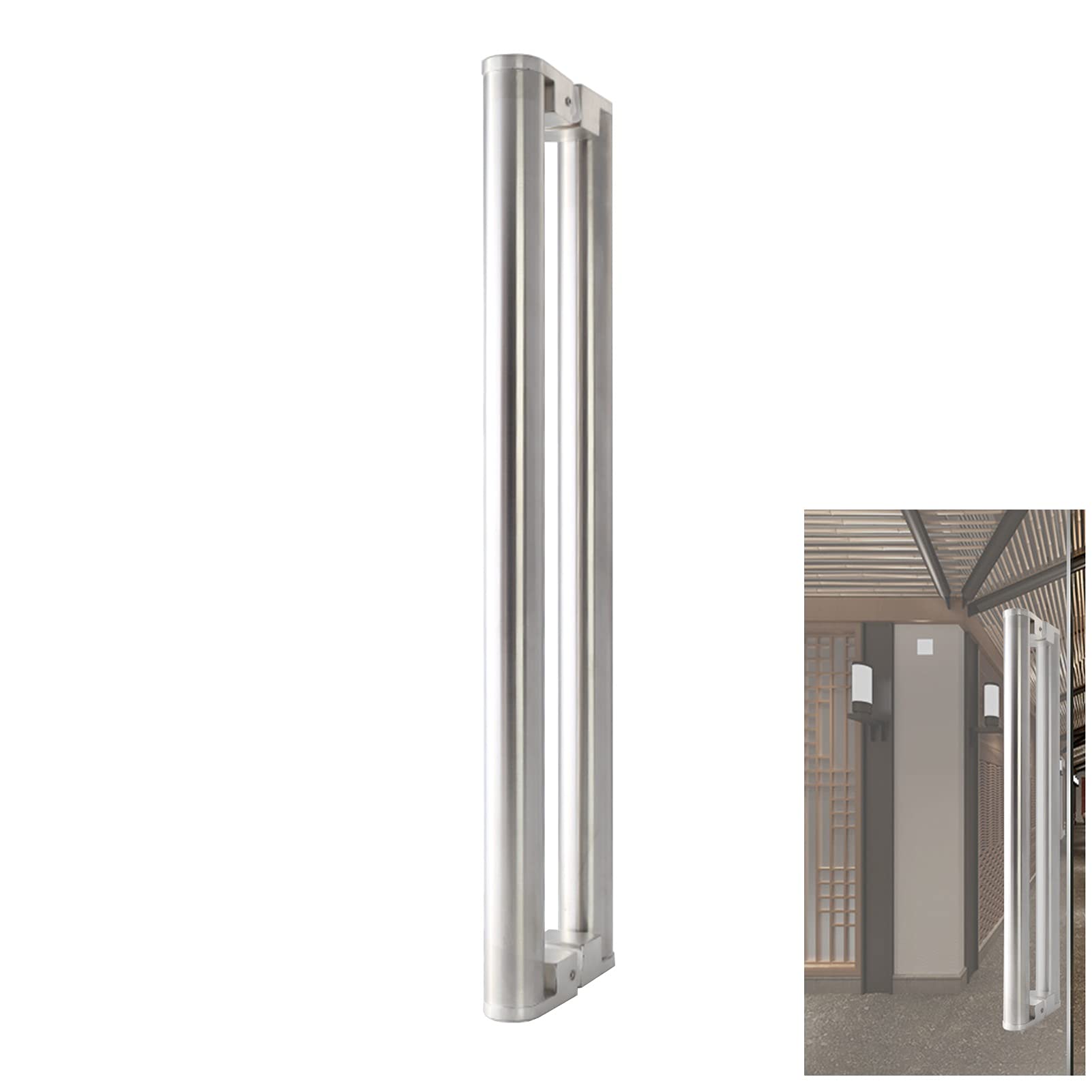HYLYGFH Brushed Stainless Steel Push and Pull Glass Door Handle, 600mm/800mm, Internal/External Sliding Door Hardware, for Modern Decor