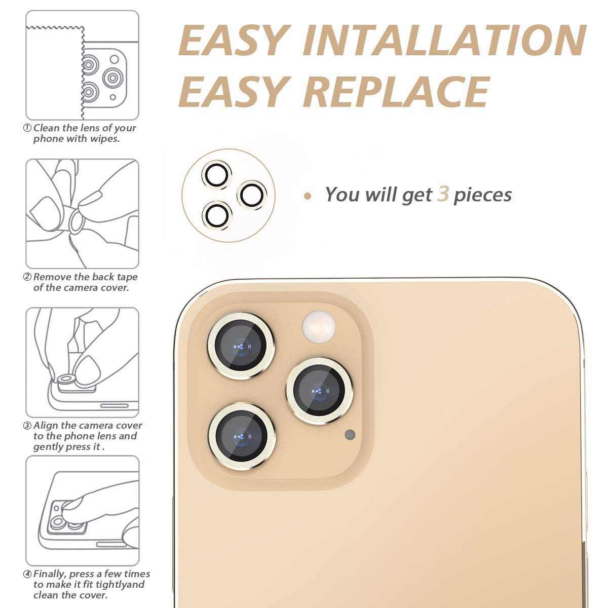 CloudValley Camera Lens Protector Compatible with iPhone 12 Pro Max 6.7'', Premium HD Tempered Glass Film - Image 4