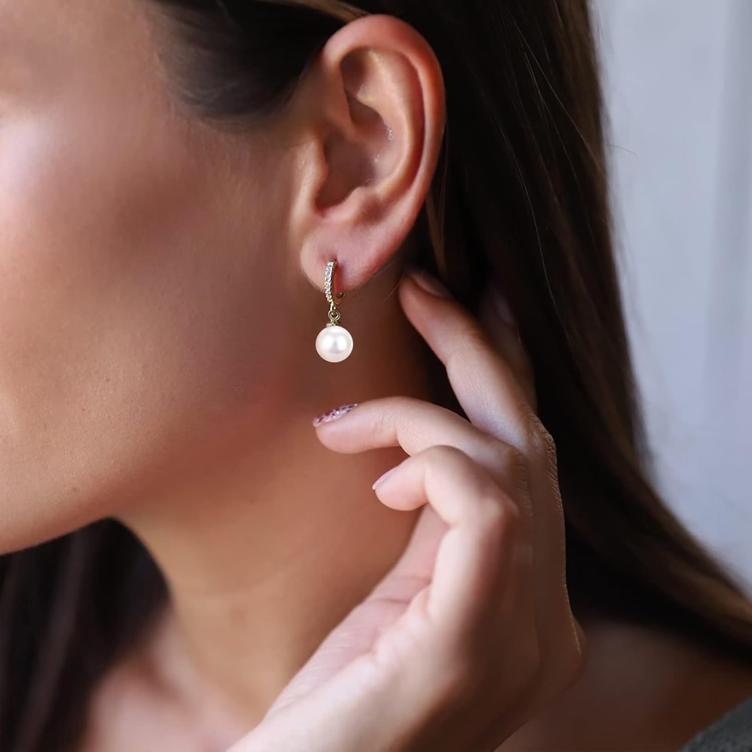 CERSLIMO Pearl Drop Earrings for Women | S925 Sterling Silver Post Simulated Shell Pearl Hoop Dangle Earrings, Hypoallergenic Cubic Zirconia Huggies Earrings Bridesmaid Jewelry - Image 2