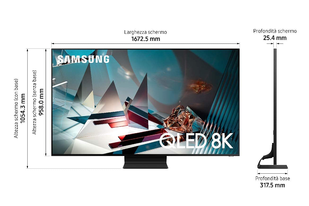 Samsung TV Q800T Smart TV 75" QLED 8K, Wi-Fi, 2020, Silver, (Ricondizionato)