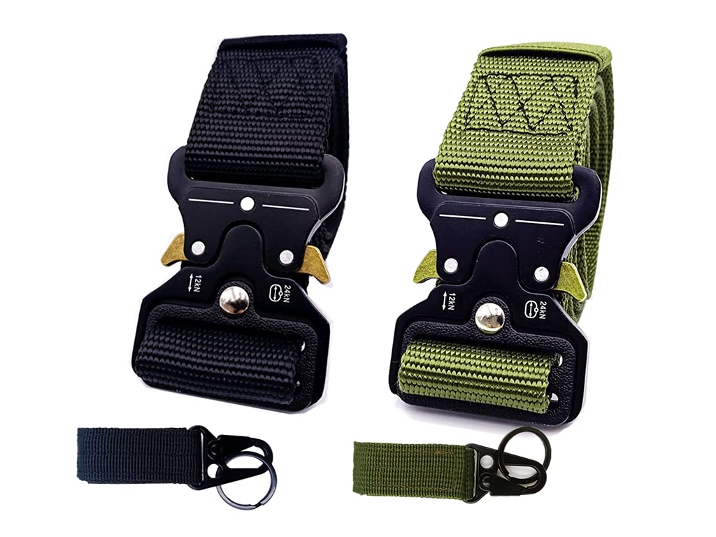 SUSU BLOCK2 Pack Tactical Belt, Military Style Utility Belt Quick-Release Buckle Gun Adjustable Belts Webbing Riggers Nylon Belt with Heavy-Duty 49 Inches Longth Fits for Men Women Gift with 2 Hook