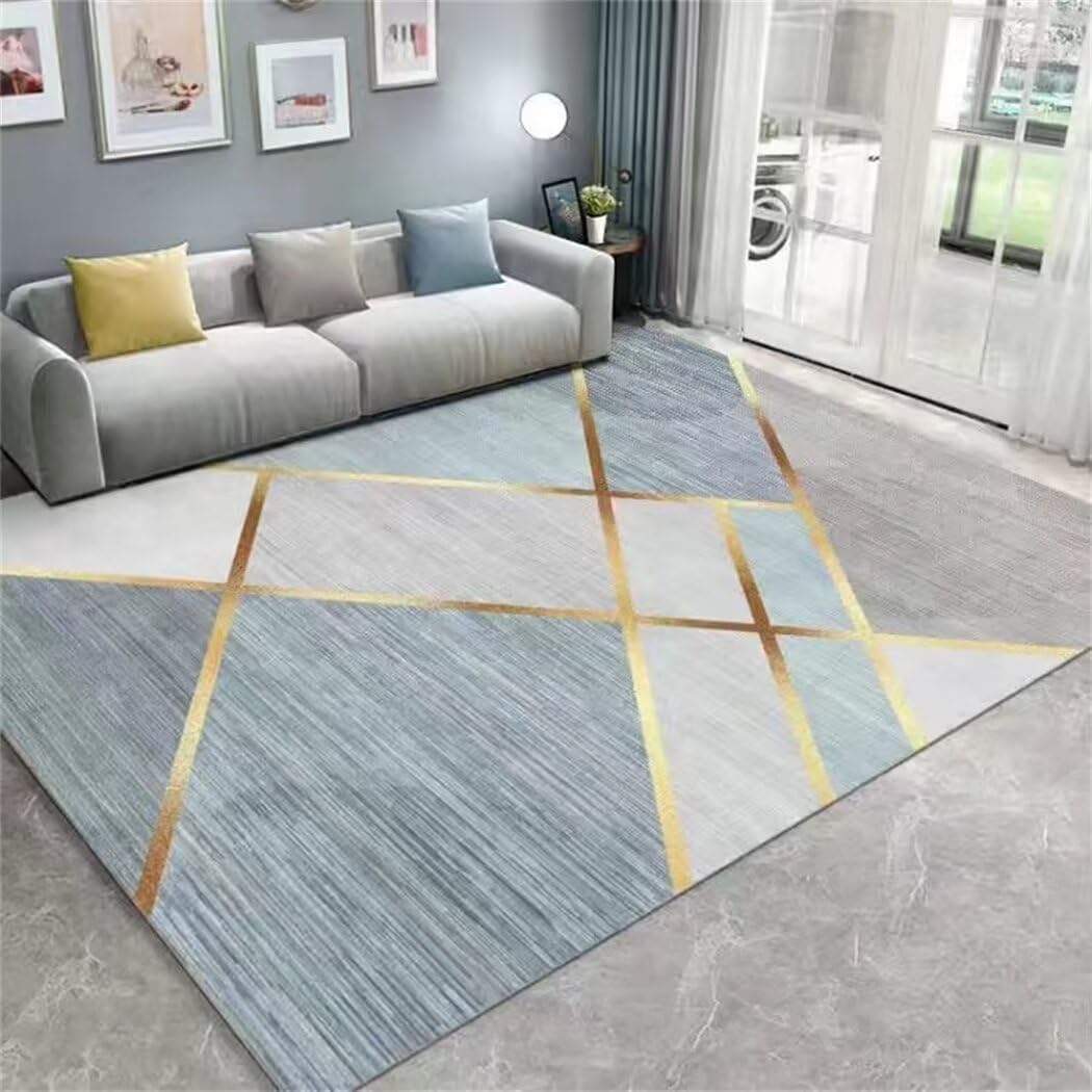 Tapis géométrique moderne bleu 80x160 pour chambre de garçon et salon, confort doux au quotidien