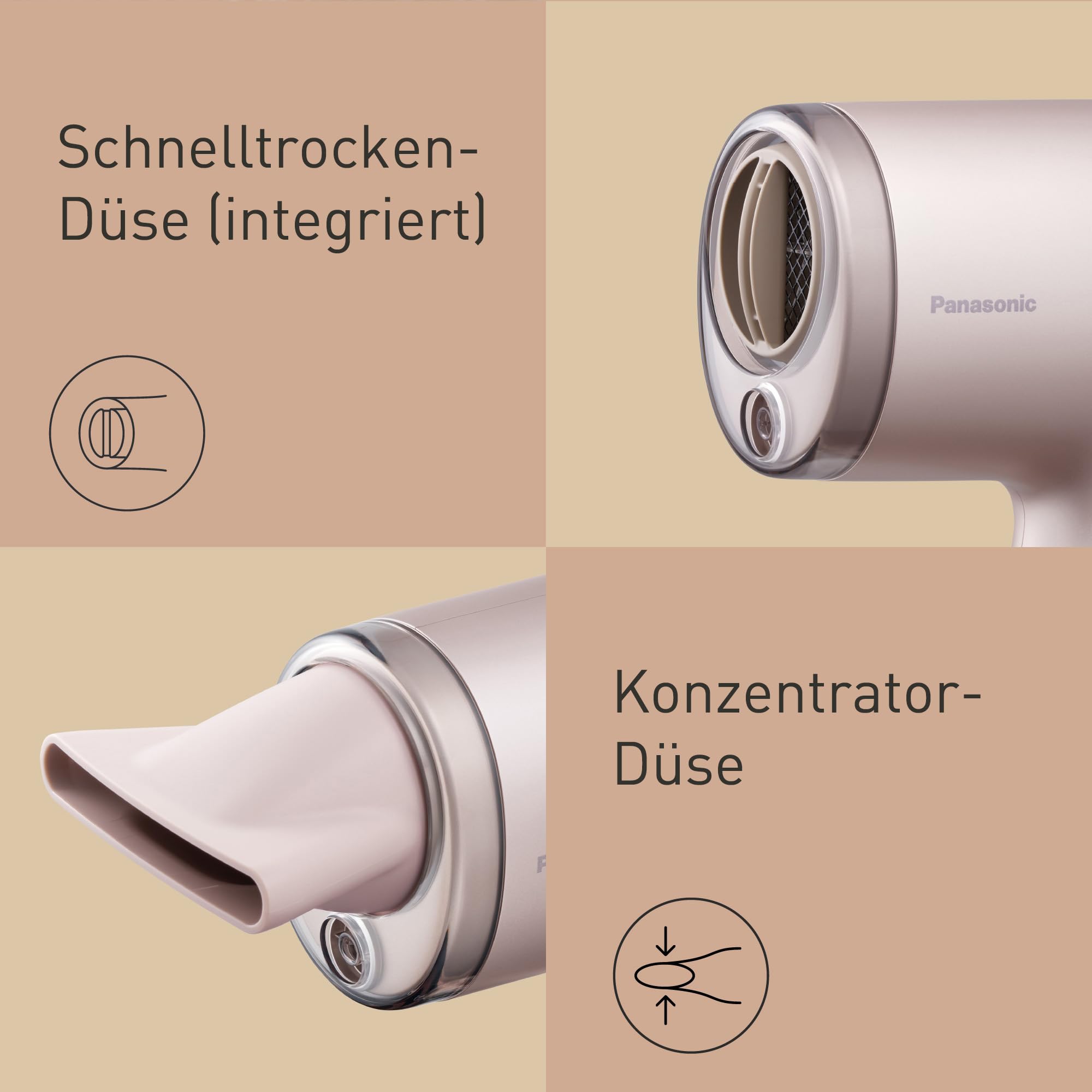 Panasonic EH-NA7M-P825 nanoe Haartrockner für glänzendes Haar, faltbares Design, Schnelltrocknen, Konzentrator-Aufsatz, 1600 W, Hellrosa