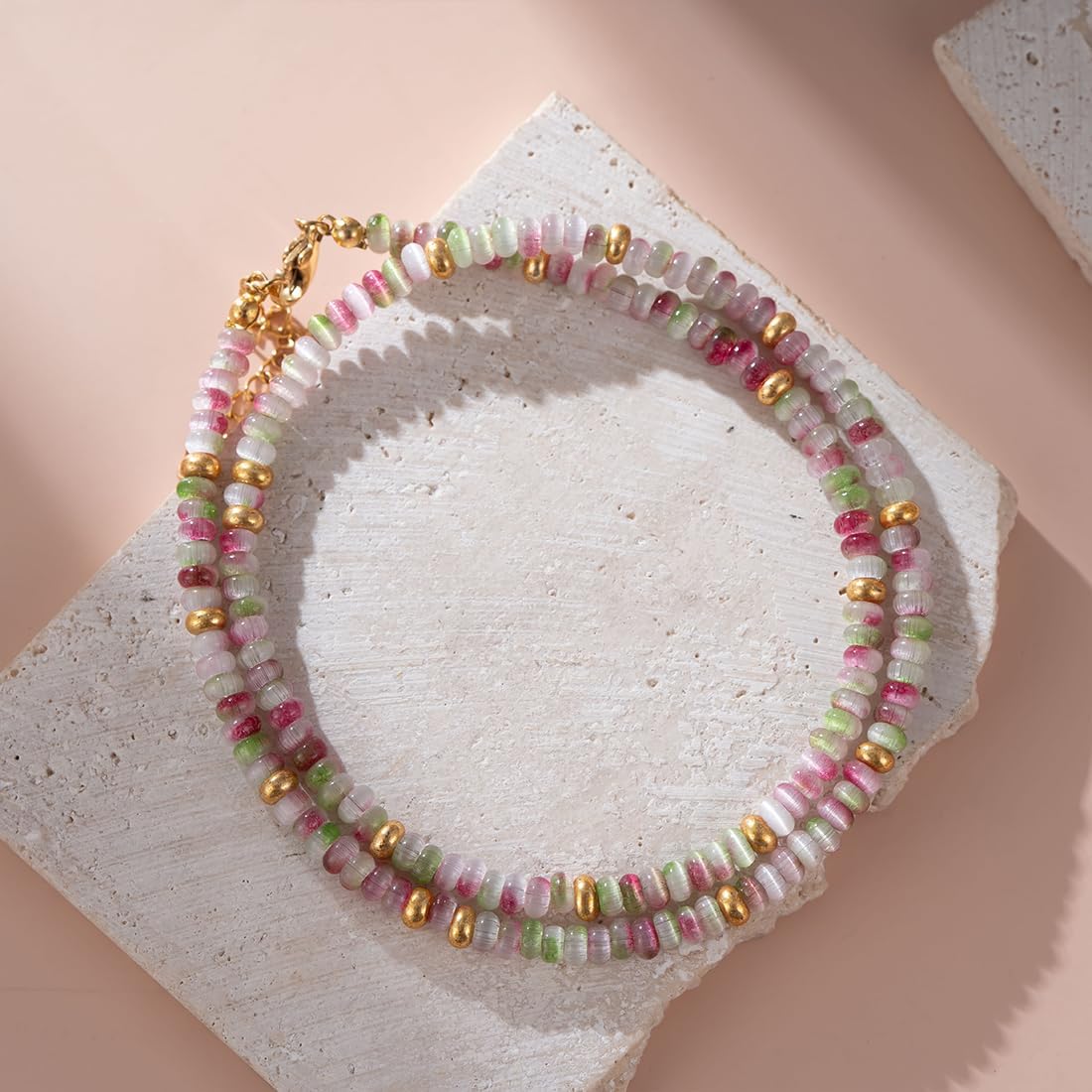 Handmade Boho Bohemian Gemstone Beads Beaded Choker Necklace for Women - Image 3