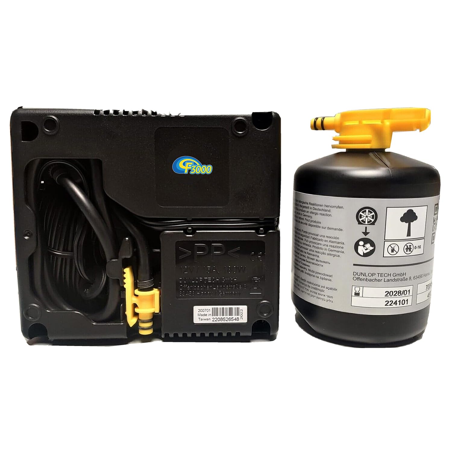 Generico Sistema di Riparazione Pneumatici Fill&Go by Dunlop Tech, Set gonfia e ripara con Liquido Sigillante d'Emergenza, Pompa Elettrica (450 ML)