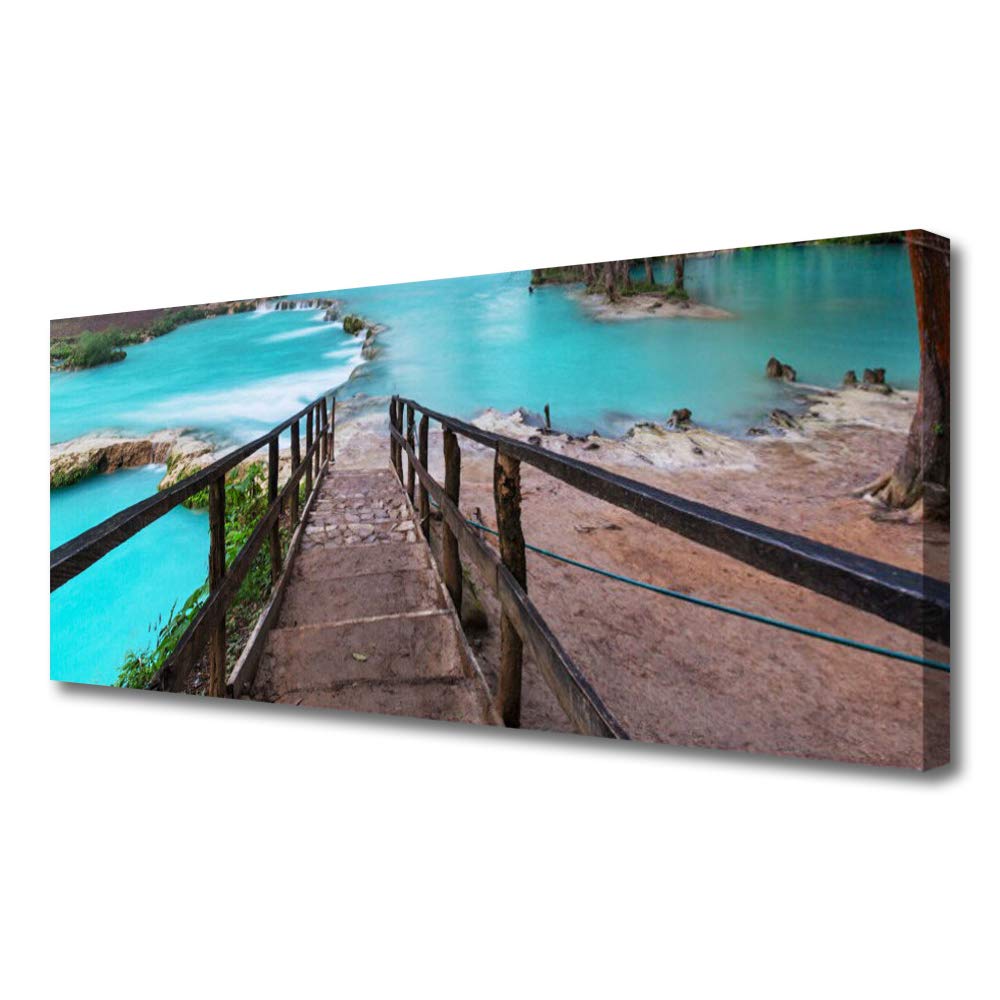 Toile imprimée 125x50cm escaliers lac architecture tableau déco mural moderne