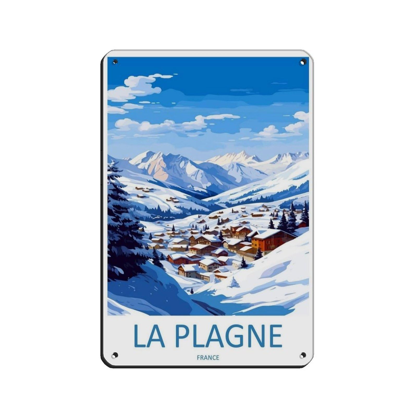 La Plagne Travel Art Ski Art Gift（63） Tin Sign Vintage Metal Pub Club Cafe Bar Home Wall Art Decoration Poster Retro 8x12inch(20x30cm)