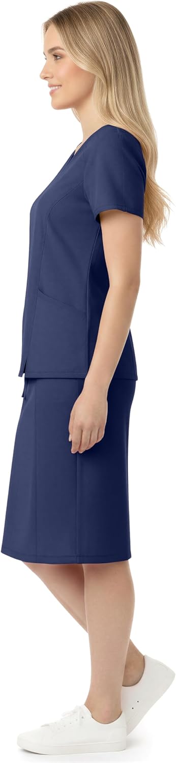 MediChic Women’s Premium Medical Uniform Skirt Set – V-Neck Scrub Top & Scrub Skirt, Soft Stretch Fabric, 4-Way Stretch