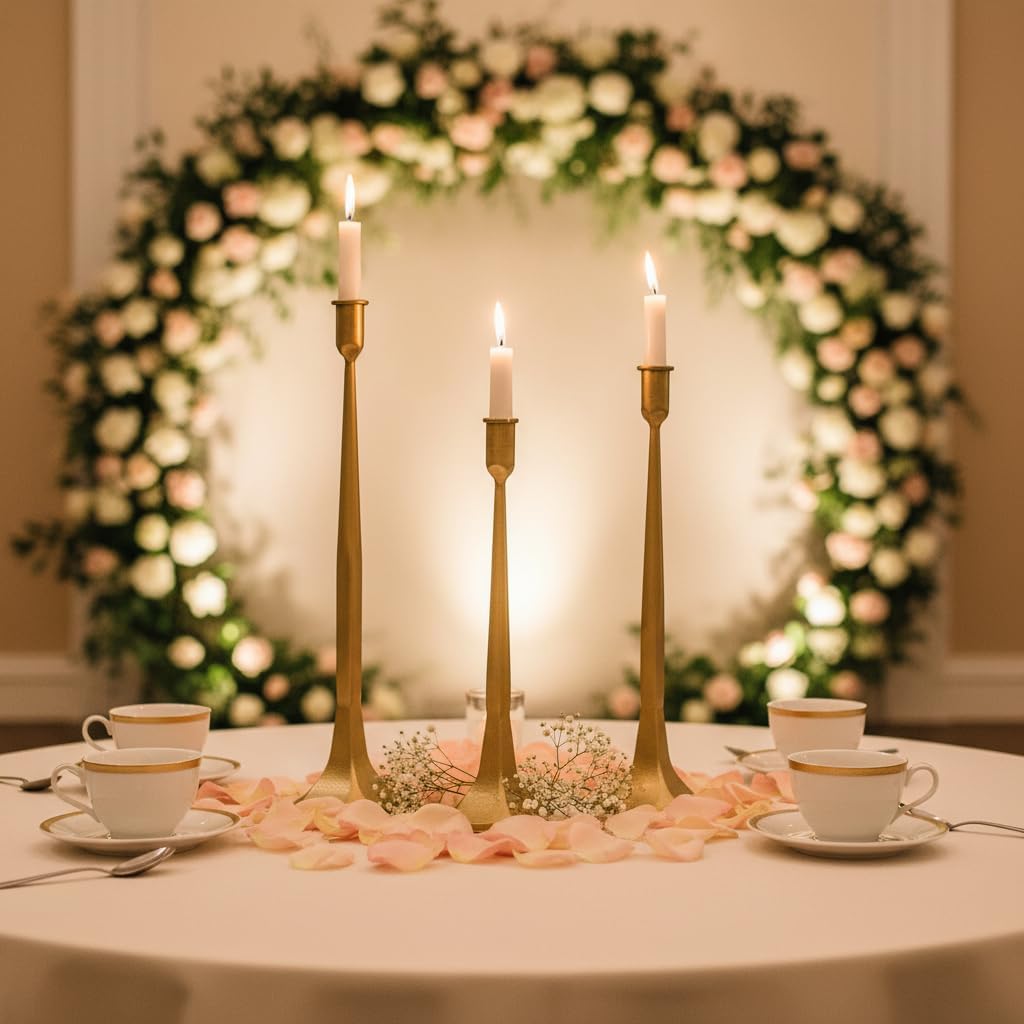 Cast Iron Taper Candle Holder Set of 3, Fireplace Mantle & Dining Table Tall Candlestick Holders, for Wedding, Holiday, Home Decor, Christmas Decoration (Gold) - Image 9