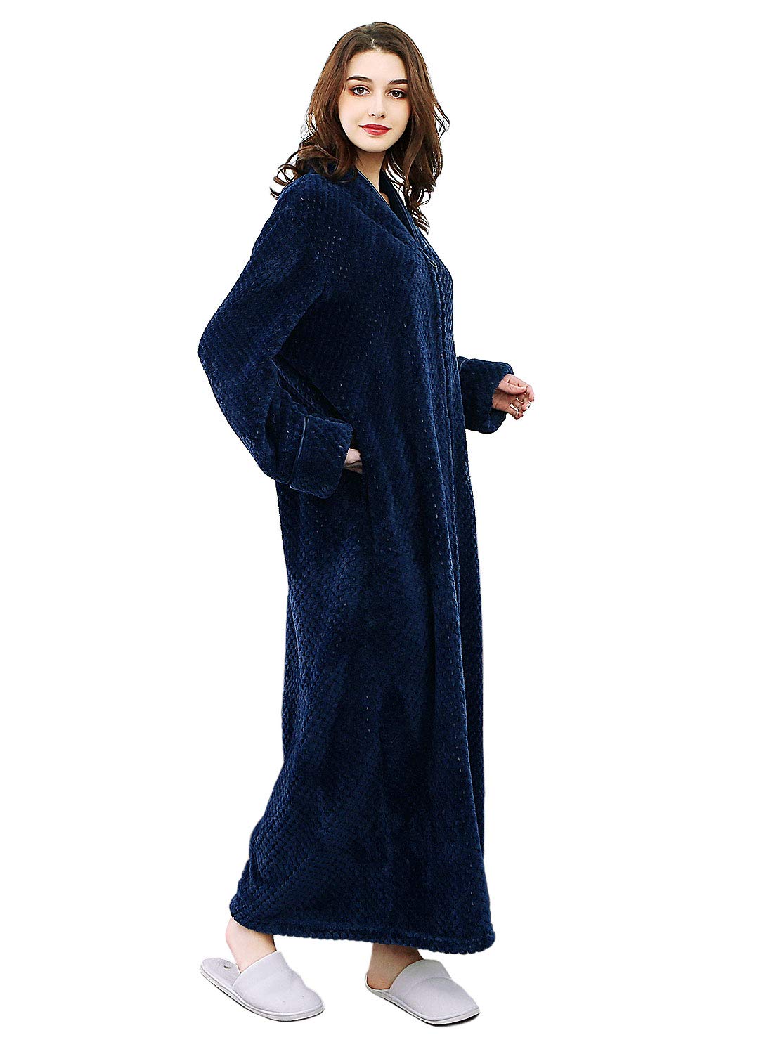 Buy Artfasion Womens Fleece Robe Plush Long Zip Front Bathrobe with