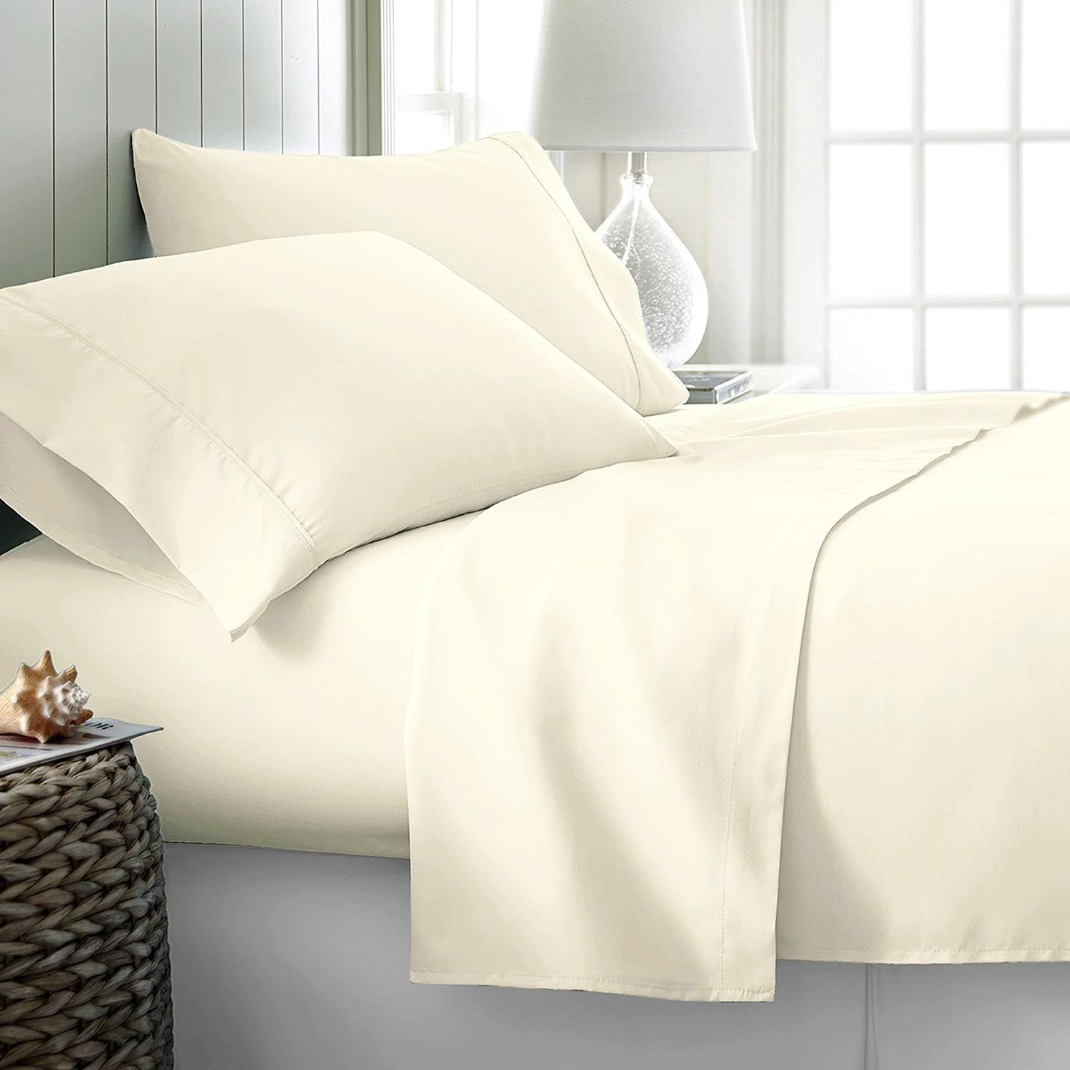 Ashton Sheets 100% Egyptian Cotton Twin Size Sheets - High Thread Count Egyptian Cotton Twin Bed Sheet Set, 3 PC (Ivory) 16" Deep Pocket, Soft Cooling Sateen Weave Ultra Luxury Hotel Bedding Set