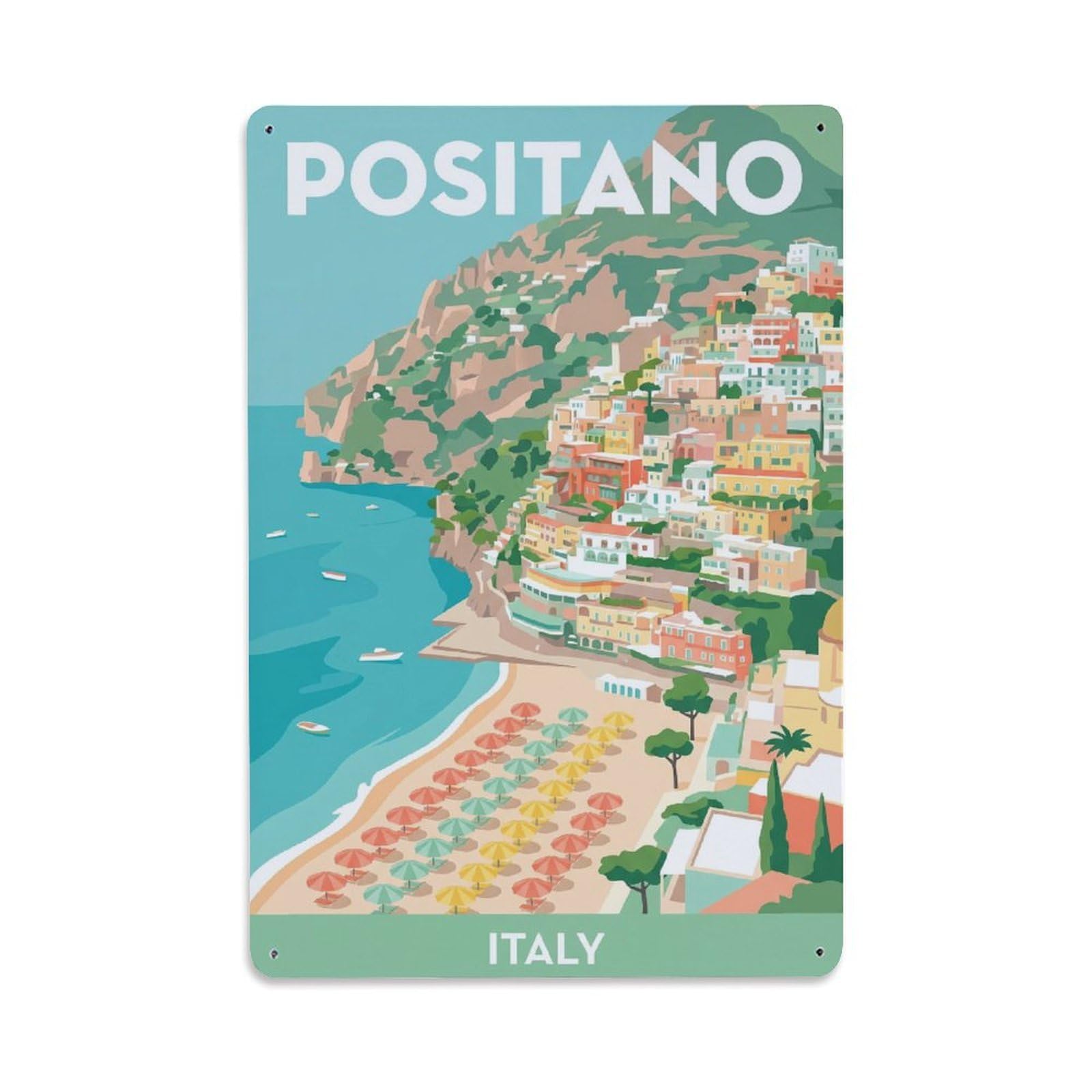 Vintage Travel Positano Italy Cruiser Metal Tin Sign Plaque Wall Decor for Cafe, Club Bar, Office, Garden Metal Poster 8x12Inch