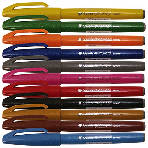 Pentel Caneta Fude Touch, preta, com pincelada de feltro (SES15C-A)