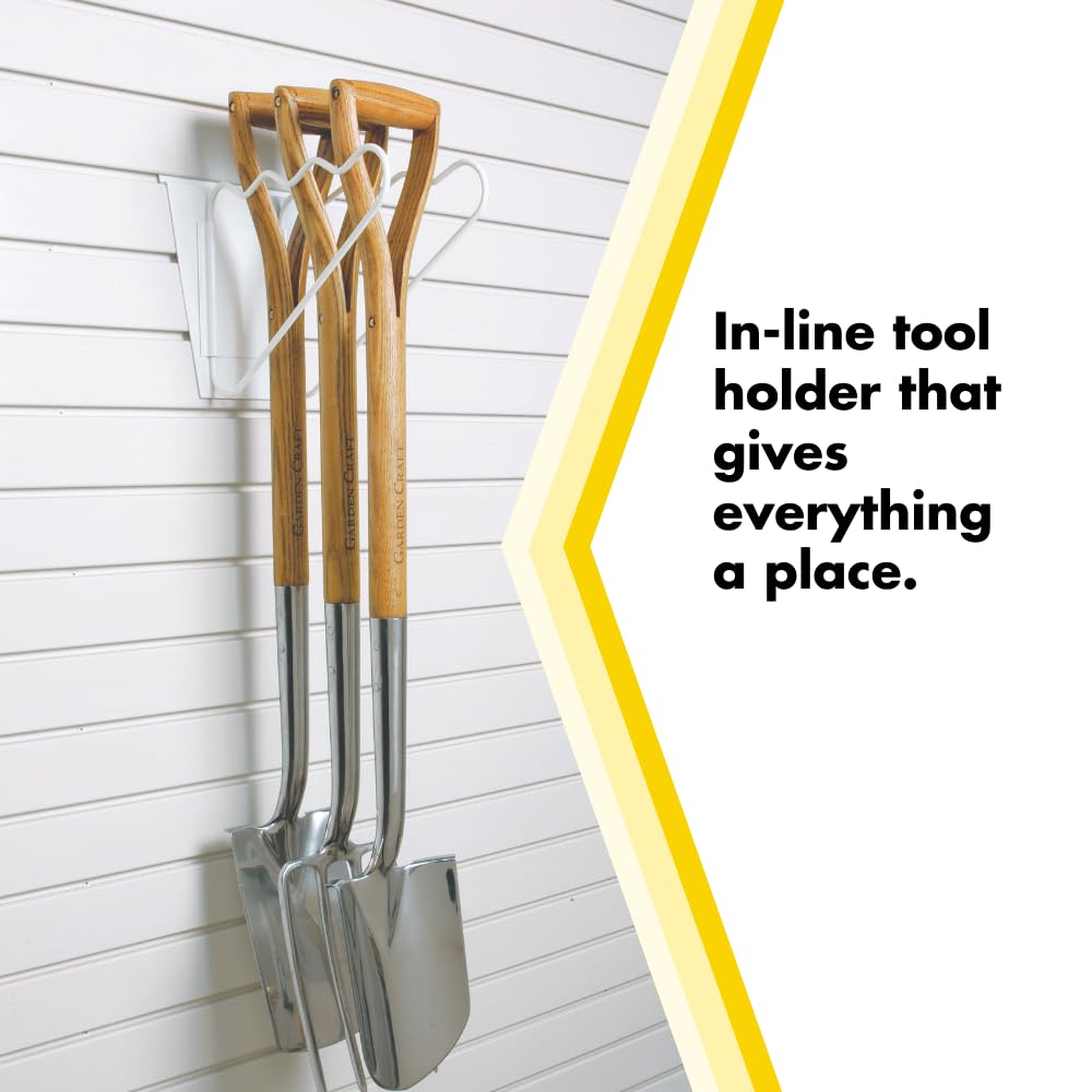 GarageTek Garage In-Line Tool Organizer Wall Mount, Mop Holder, Broom Holder, Tool Holder, Garage Organizer Shovel and Rake Holder, Mounts on TekPanel, TekTrak and Most Other Slat Walls