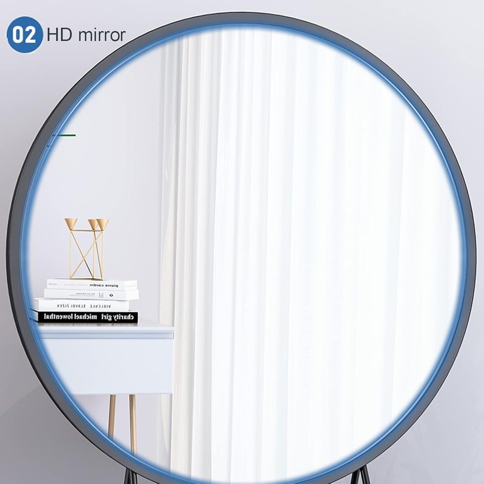 Specchio rotondo in metallo con supporto, perfetto per rasatura e trucco, nero, 40 cm, elegante accessorio da bagno e toeletta