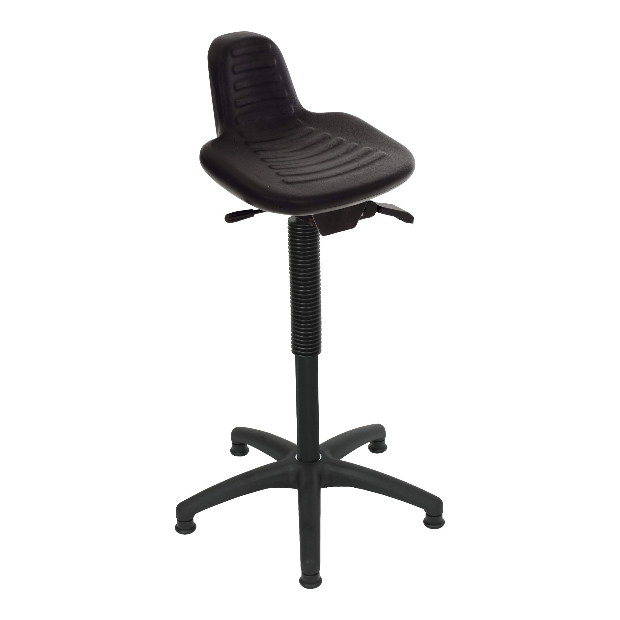 Assis-debout à patins STIER, hauteur d'assise 640-890 mm, assise en PU, avec poignée