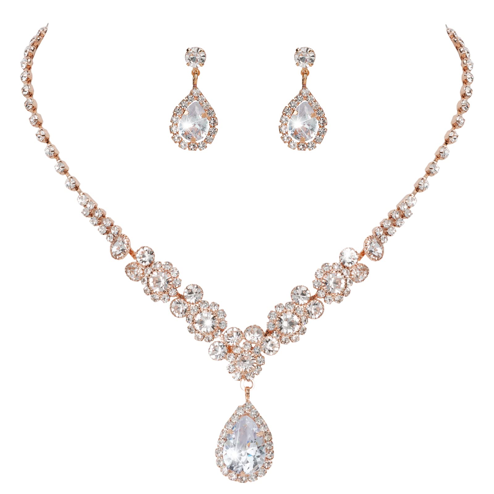 Juego de joyas para novia con diamantes de imitación de lágrima en acabado plata 8