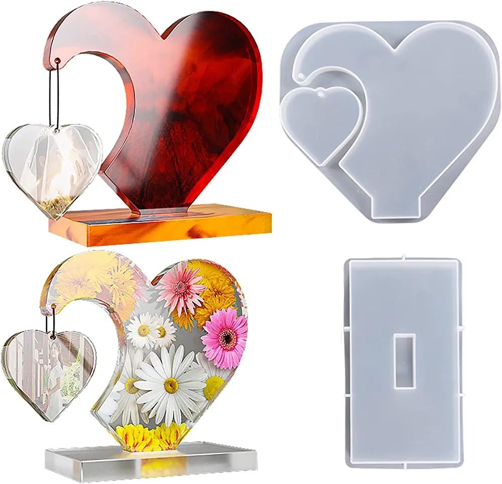 EnaMeena Photo Frame Resin Molds, Large Silicone Molds for Epoxy Resin, Heart Shape Picture Frame Resin Mold Silicone for DIY Personalized Photos Art Crafts Home Décor