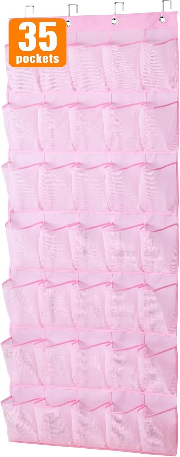 MISSLO 35 Pockets Kids Shoe Storage Over Door Shoe Organiser Sturdy Oxford Door Shoe Rack Cute Hanging Shoe Organizer for Women Baby